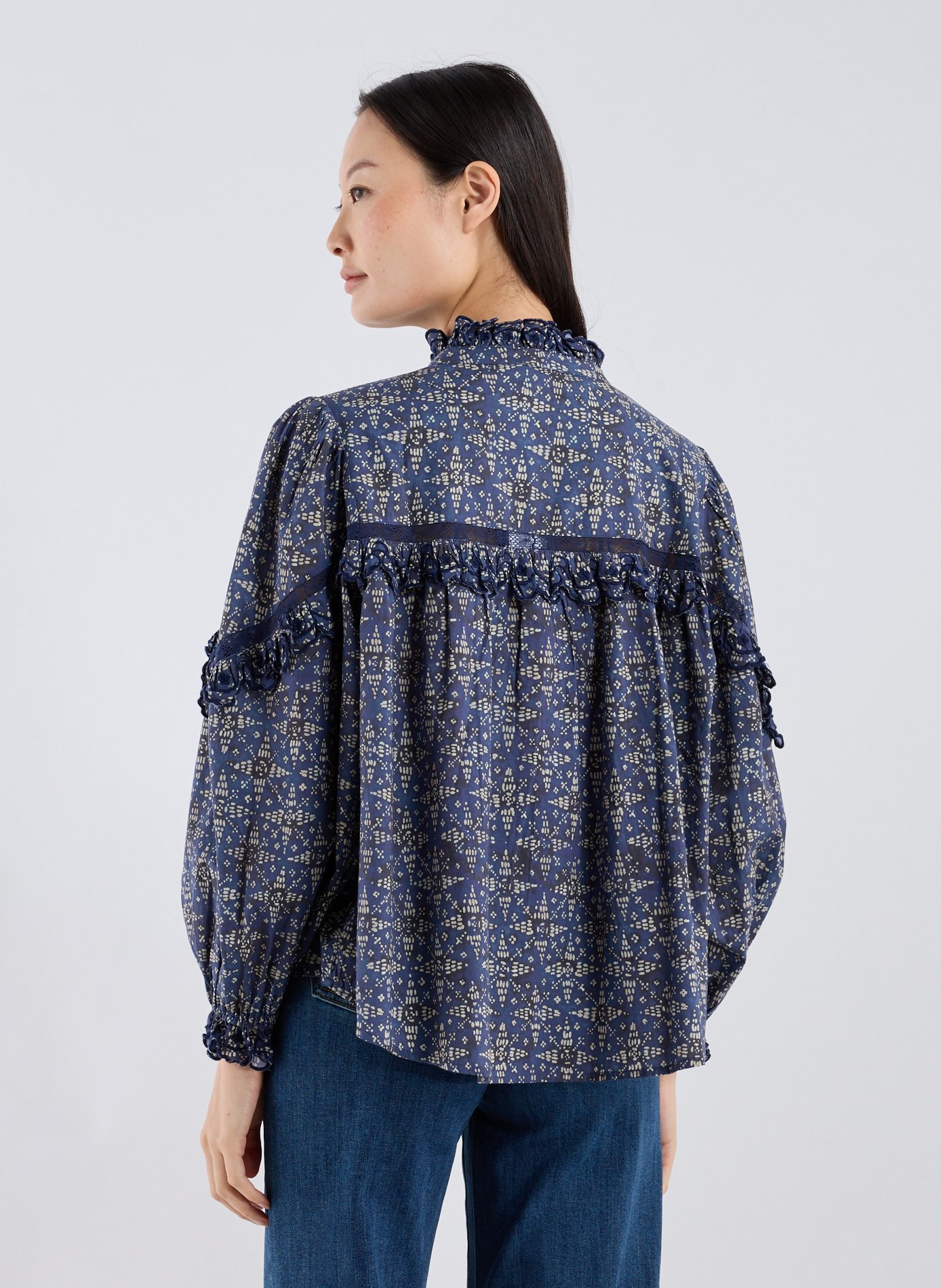 Victorian collar printed cotton shirt LOUISE MISHA Blue
