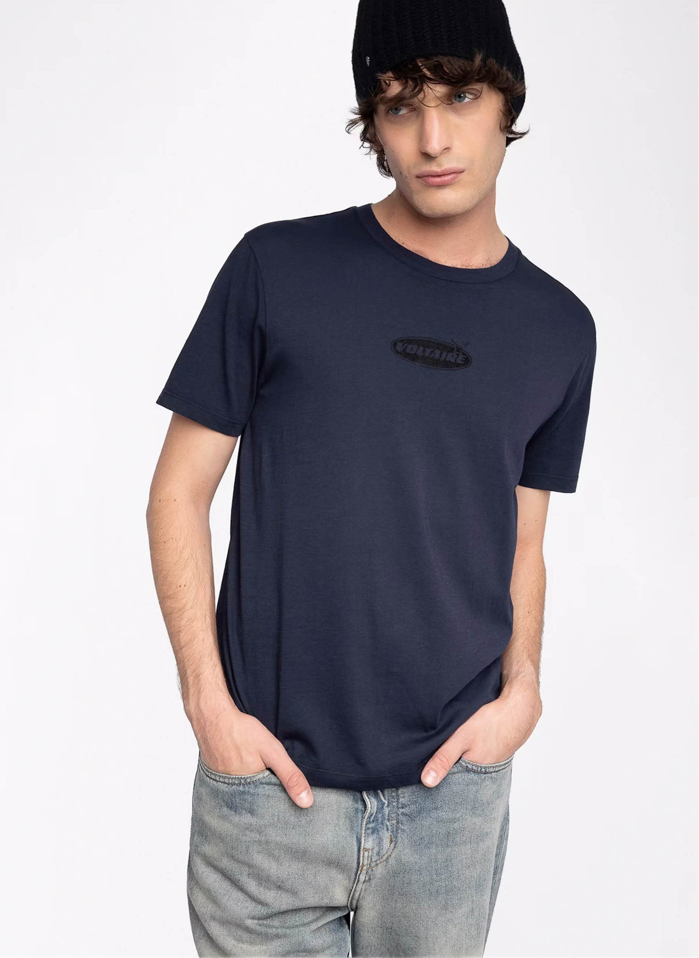 Tee-shirt droit col rond en coton tommy ZADIG&VOLTAIRE Bleu