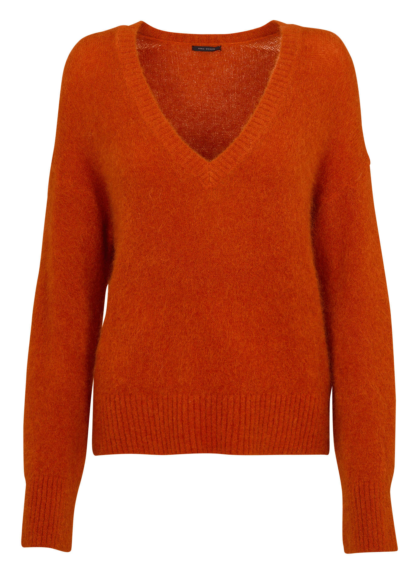 Pull droit col v en alpaga mélangé IKKS Orange