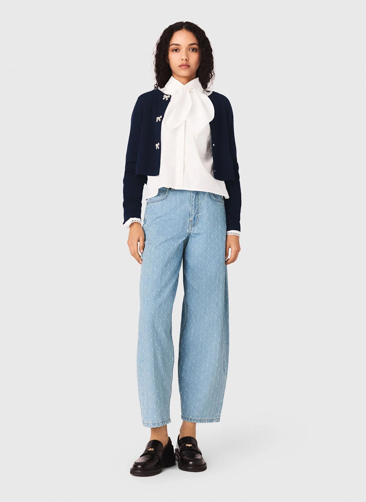 Cardigan droit col rond en laine MAJE Bleu