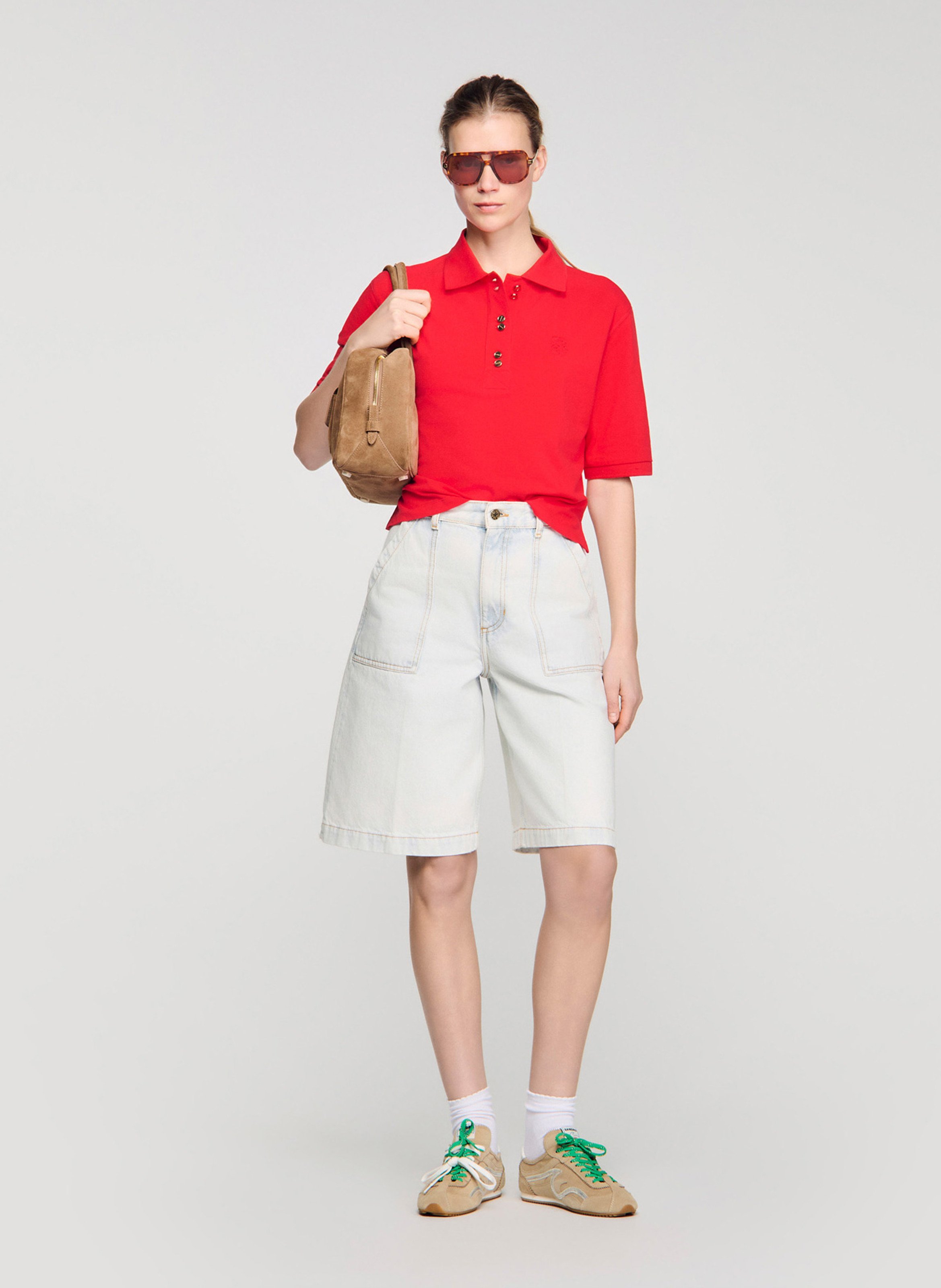 Polo manches courtes à broderie logo SANDRO Rouge