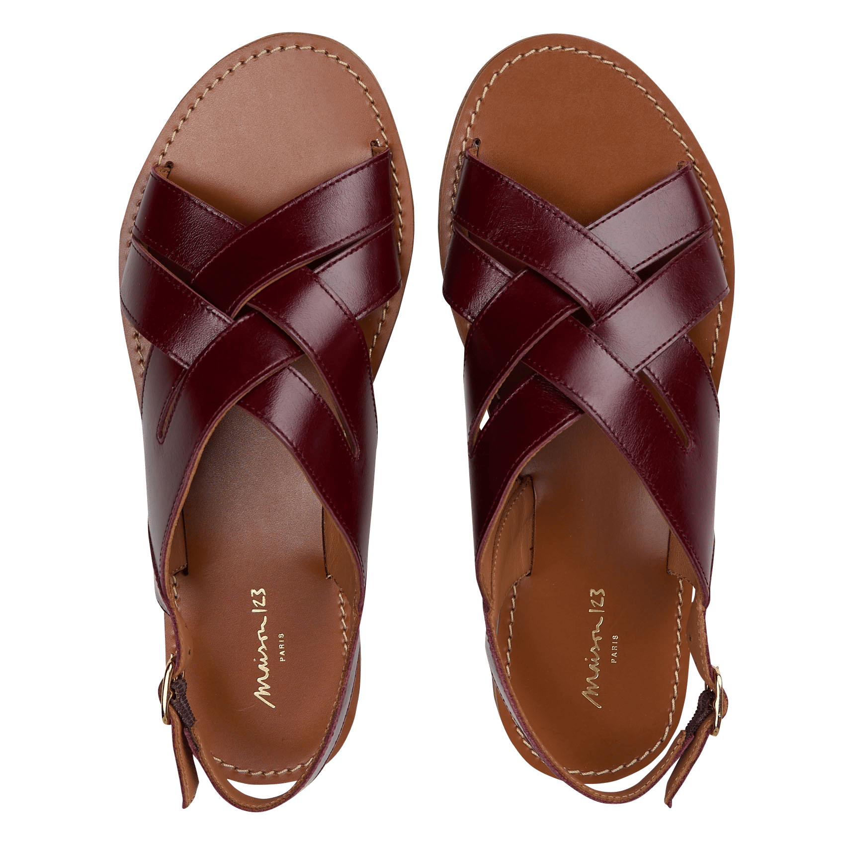 Sandales plates à brides croisées en cuir soan MAISON 123 Rouge