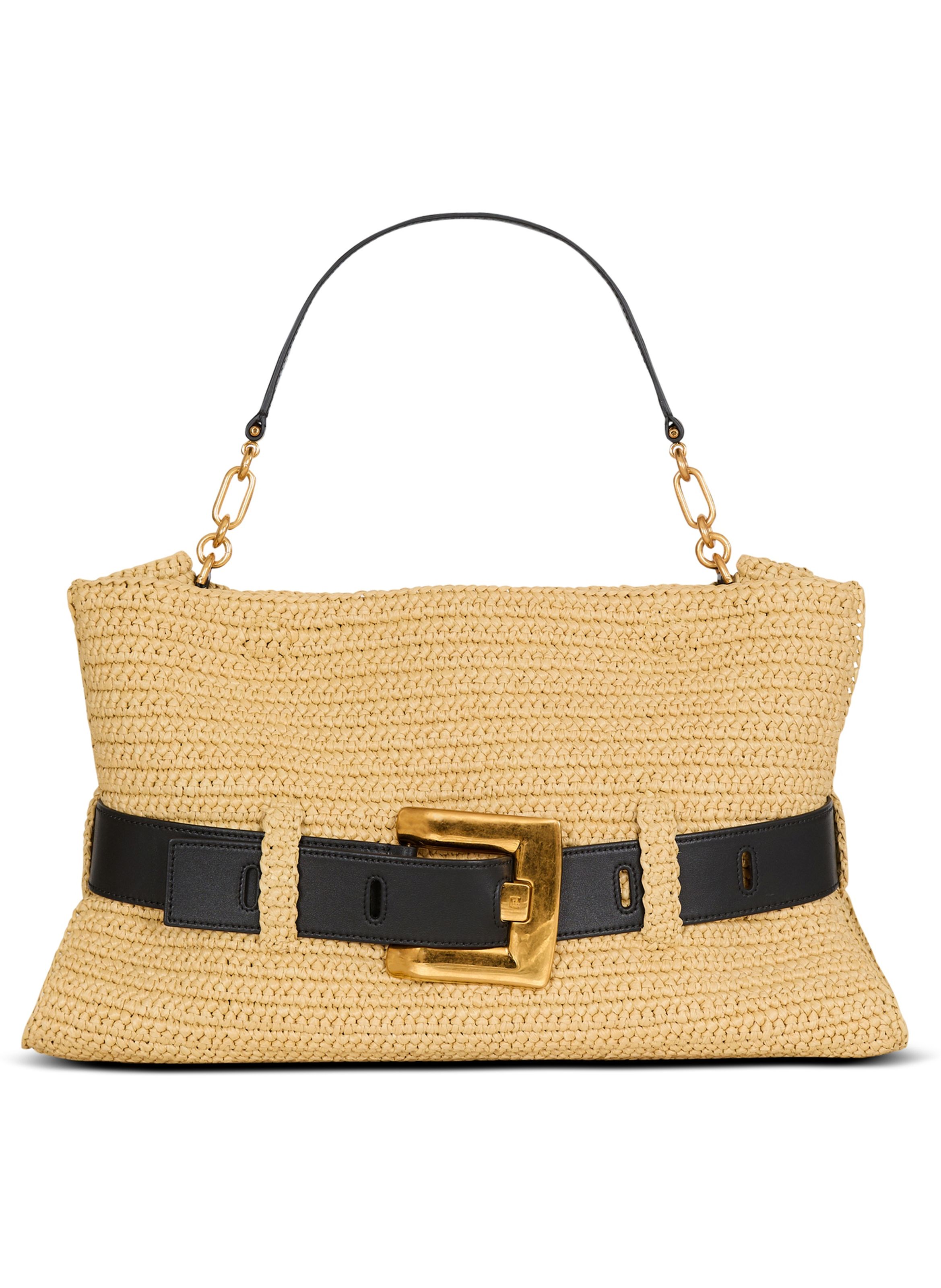 Sac anthem medium en crochet et cuir lisse BALMAIN Beige