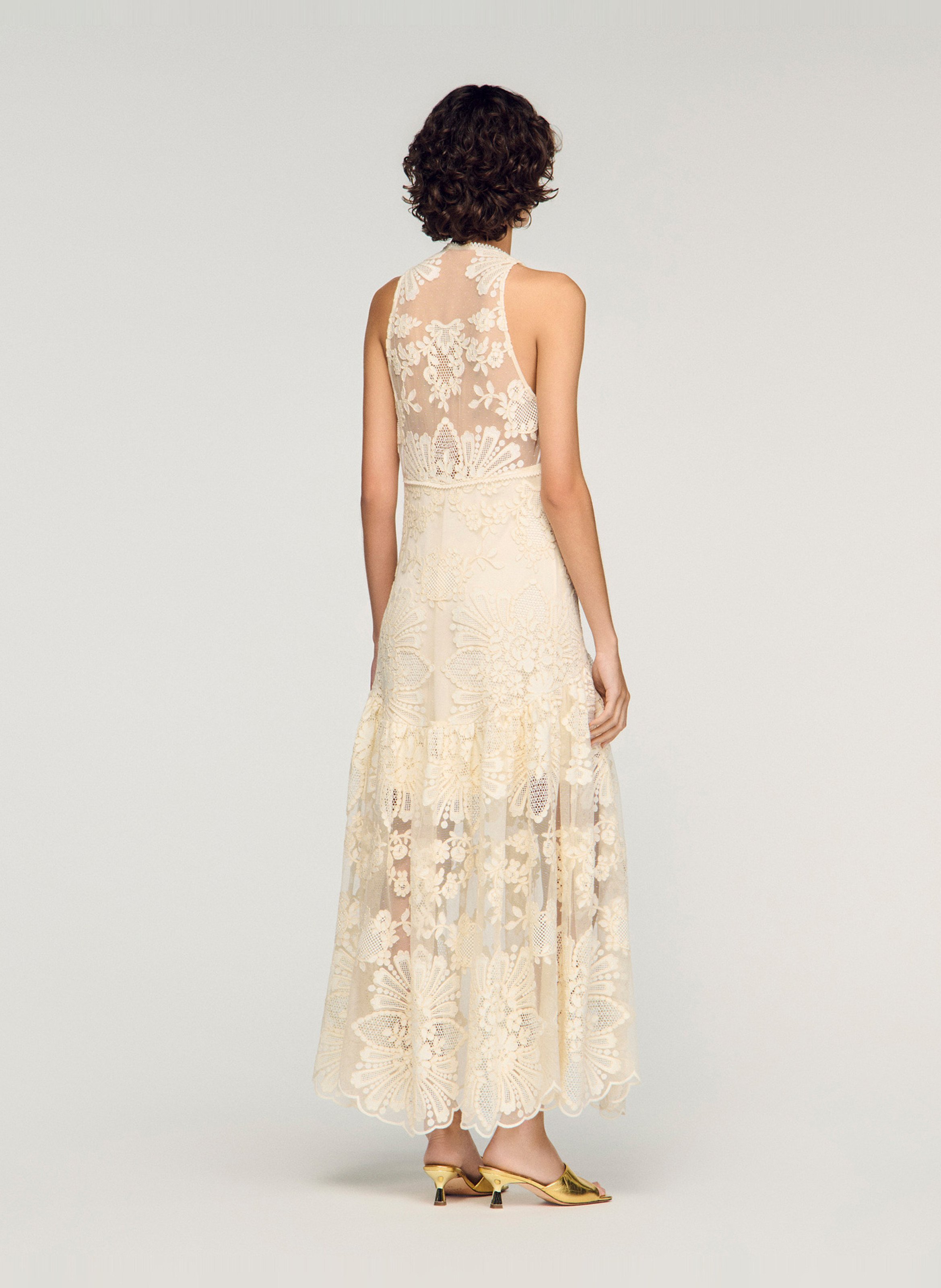 Robe longue col rond SANDRO Beige