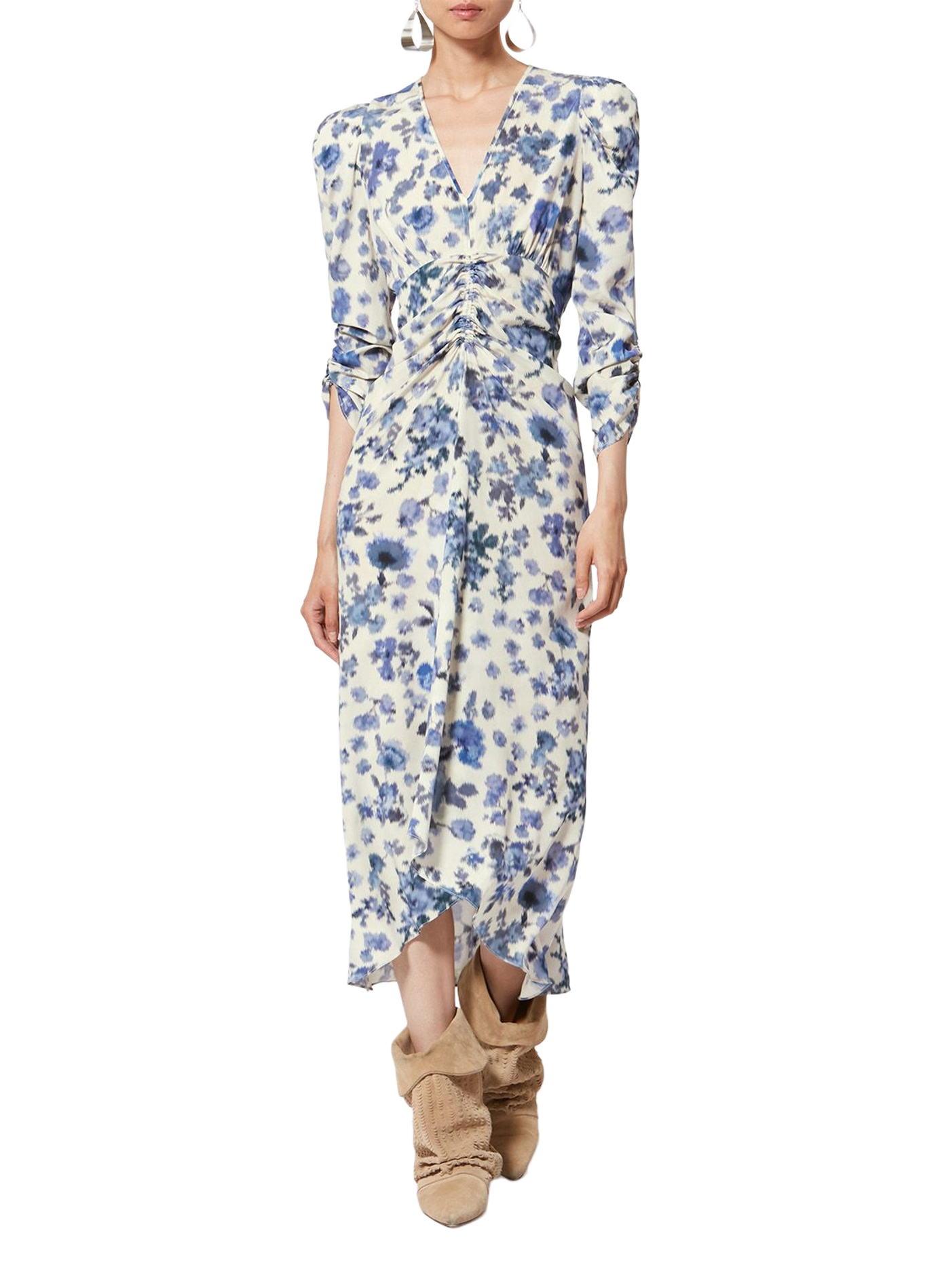 Printed stretch silk Albini long dress ISABEL MARANT Blue