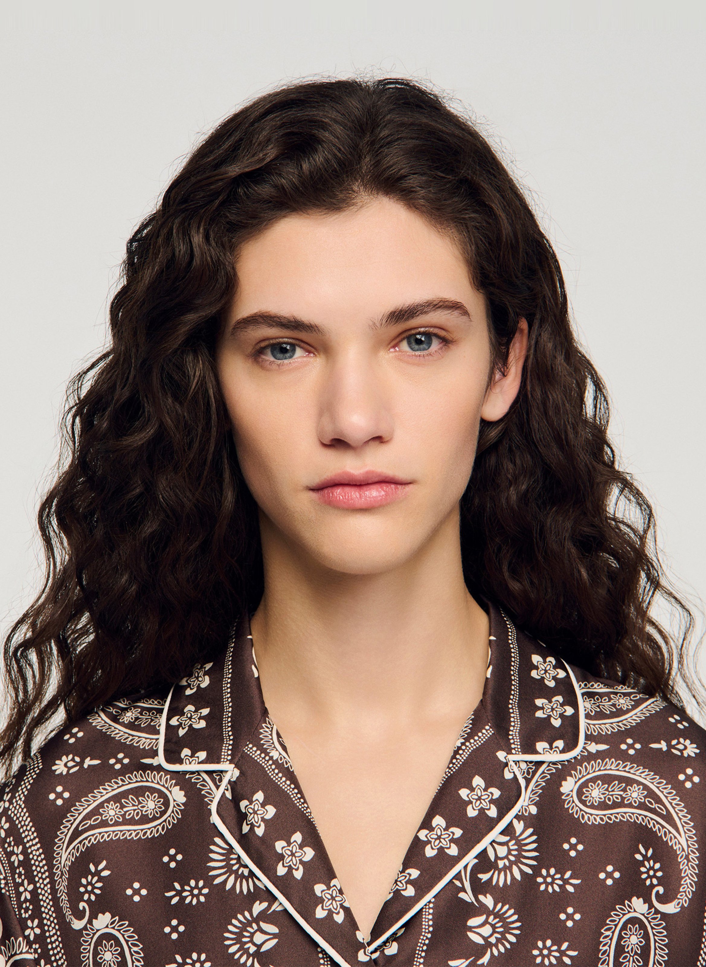 Chemise droite col tailleur imprimée SANDRO Marron