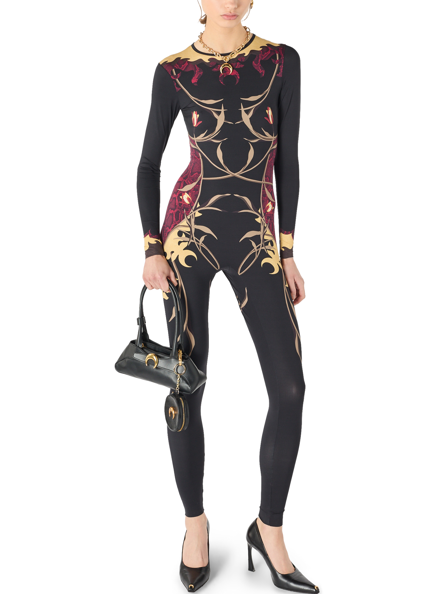 Catsuit en jersey imprimé fleurs MARINE SERRE Noir