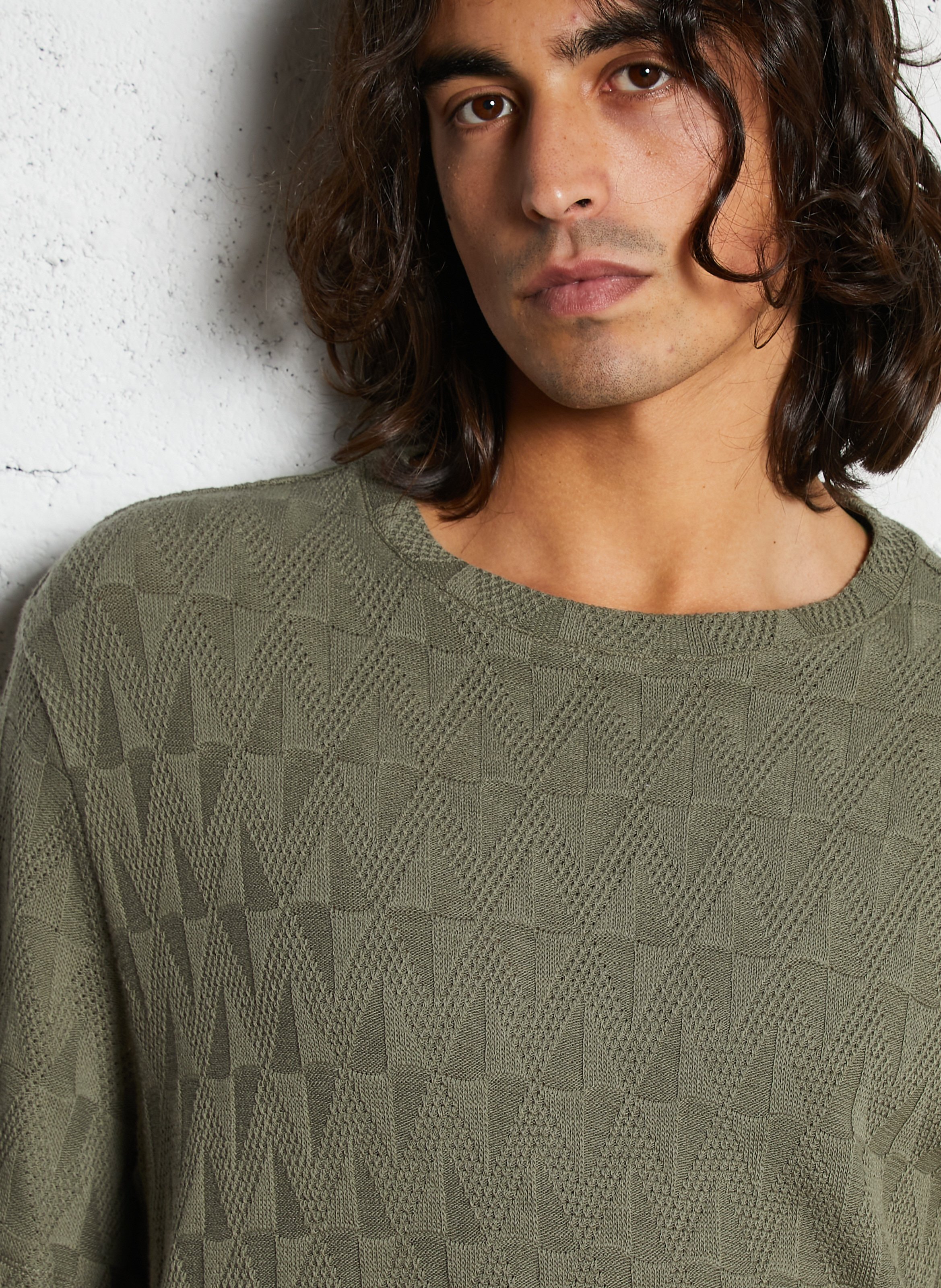 Tee-shirt droit col rond en maille fantaisie IKKS Kaki