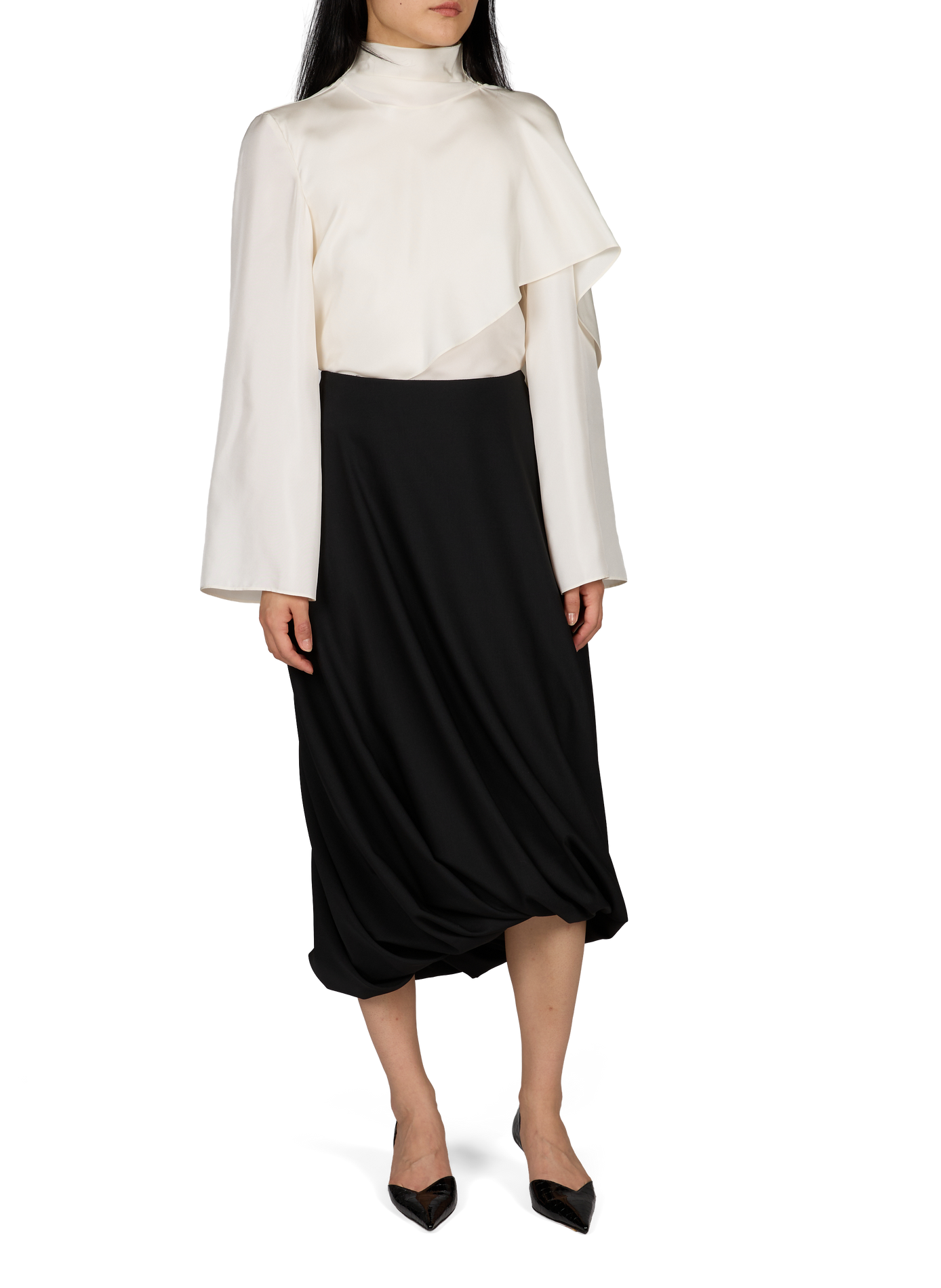 Rock mit asymmetrischem Ballsaum aus Wollmischung ROHE FRAMES Schwarz