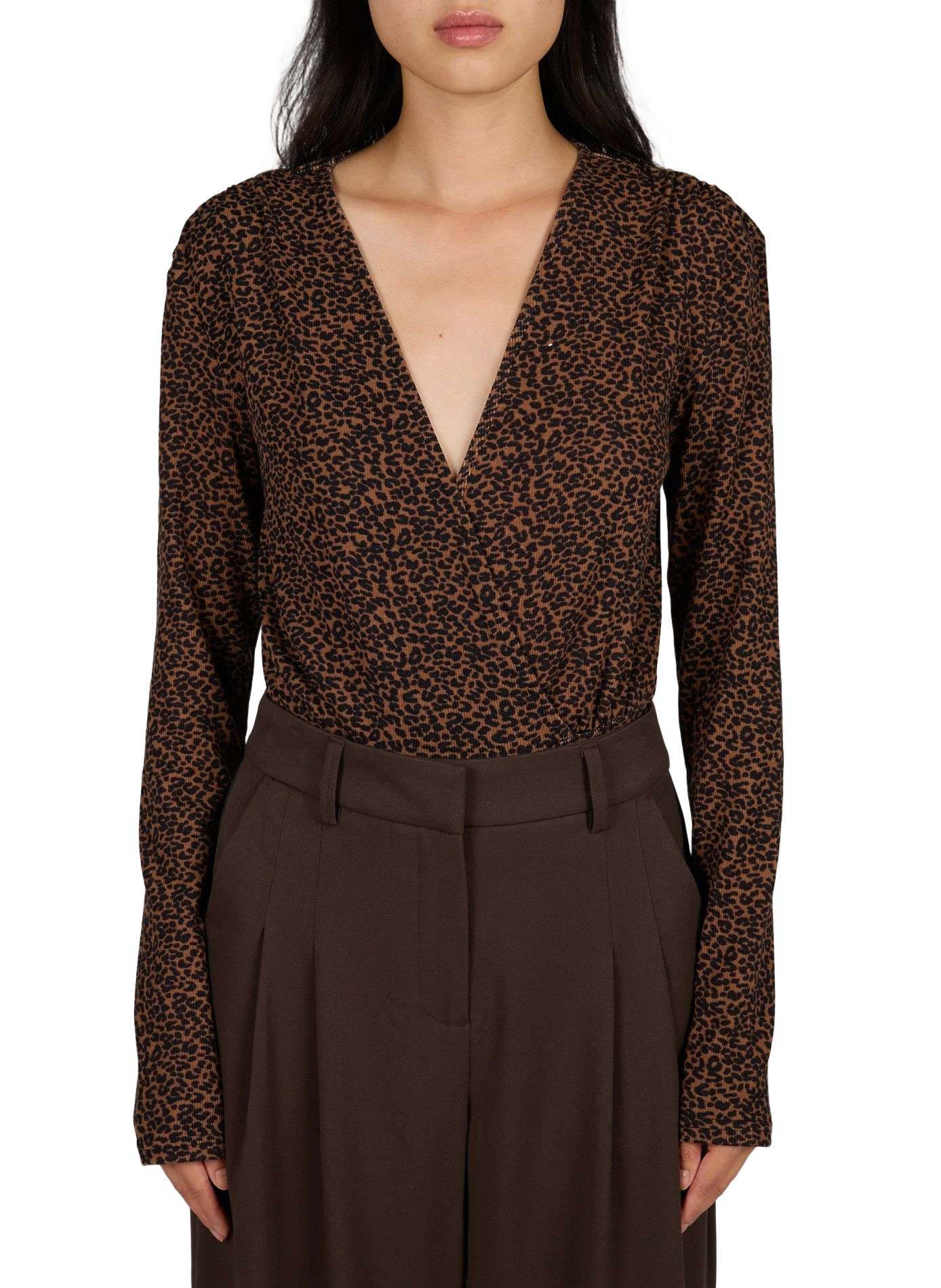 Leopardmuster V-Ausschnitt-T-Shirt LAURE+MAX Mehrfarbig