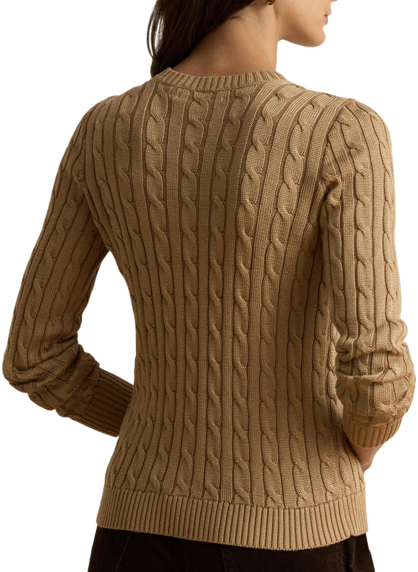 Cardigan with embroidered logo in twisted knit cotton. LAUREN Beige