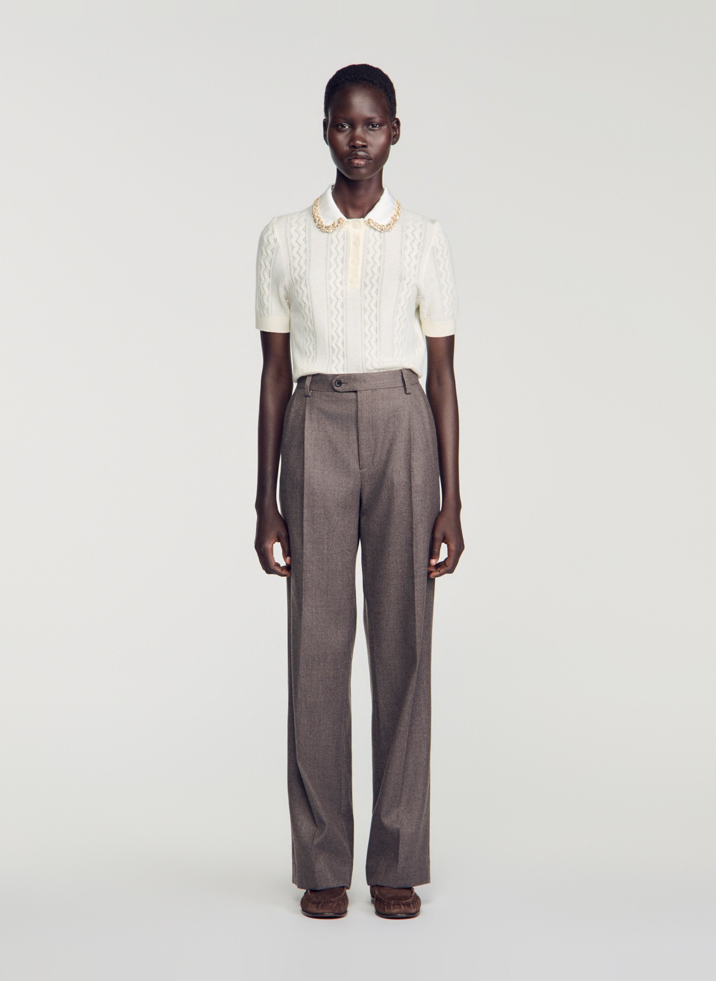 Polo ajusté en laine SANDRO Beige