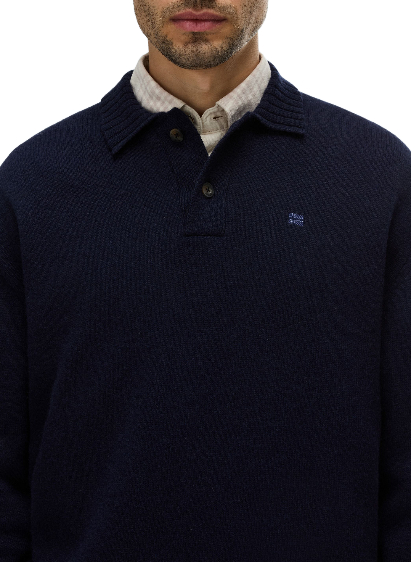 Gerader einfarbiger Langarm-Poloshirt NAPAPIJRI Blau