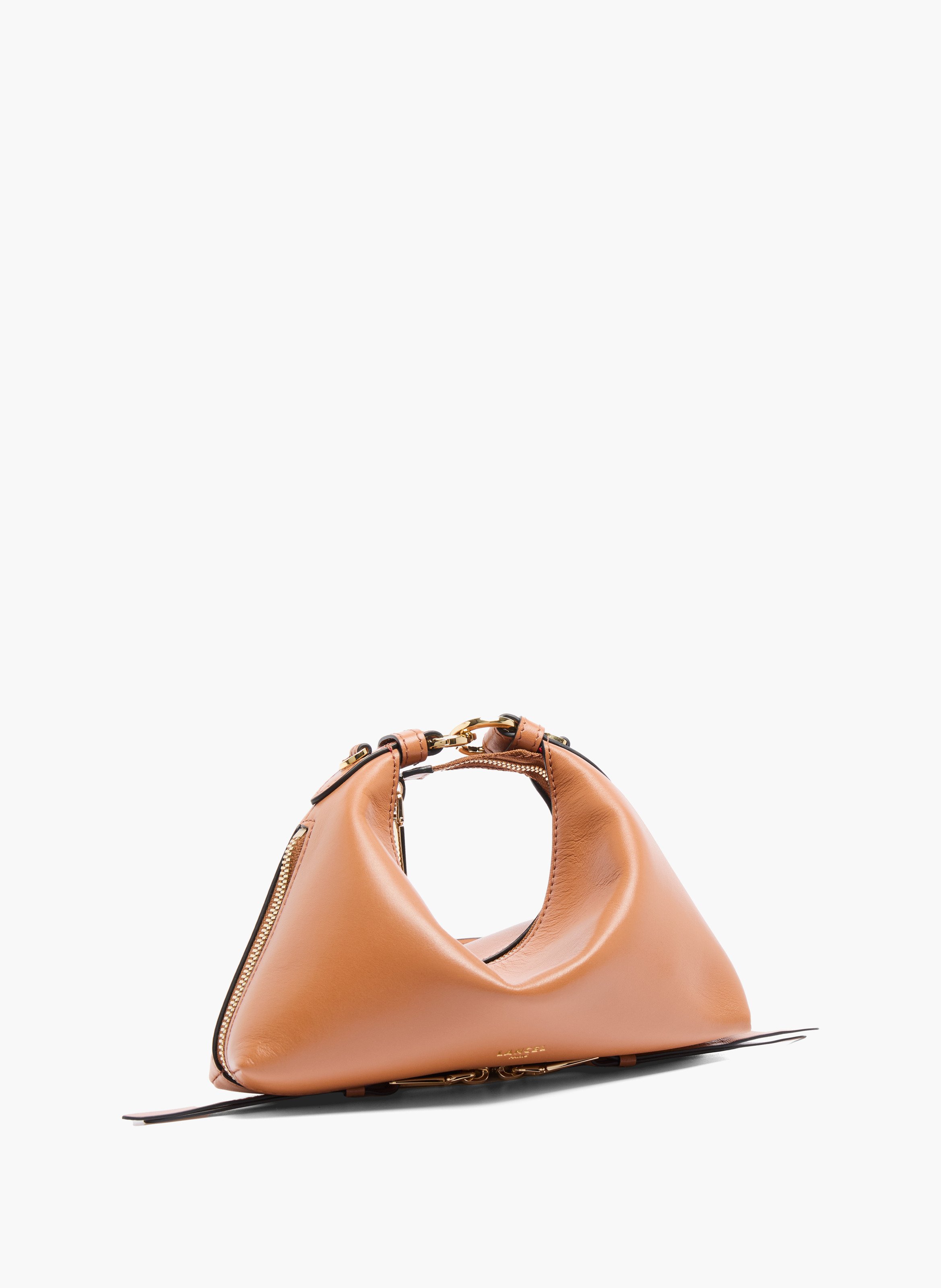 Lancel origami zip baby hobo bag, en cuir souple de veau camel lisse. LANCEL Marron