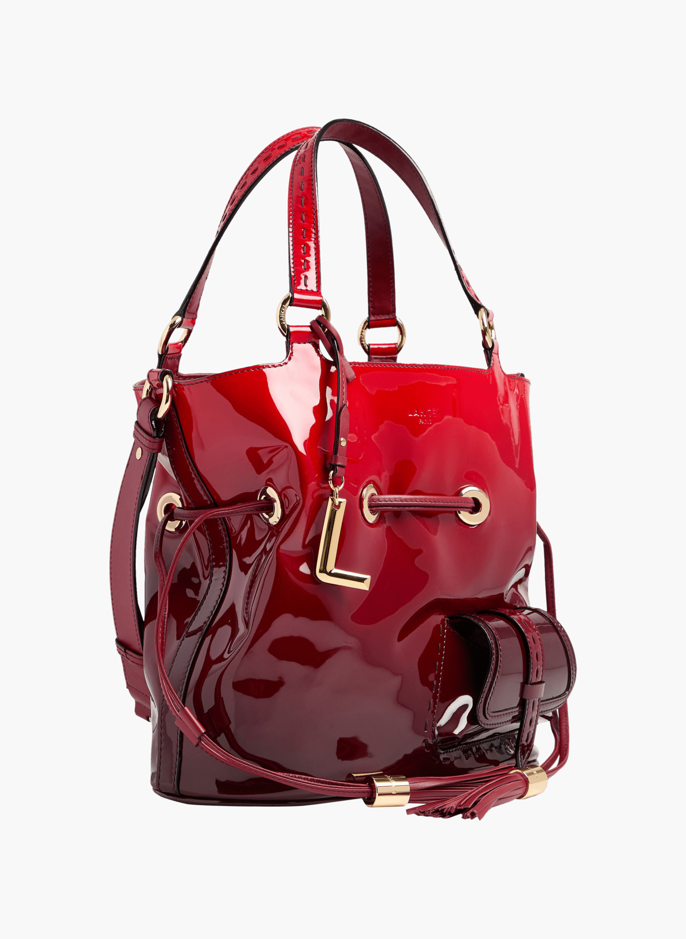 Sac seau premier flirt de lancel en animation 150y degrade : cuirs de vachette verni & lisse LANCEL Rouge
