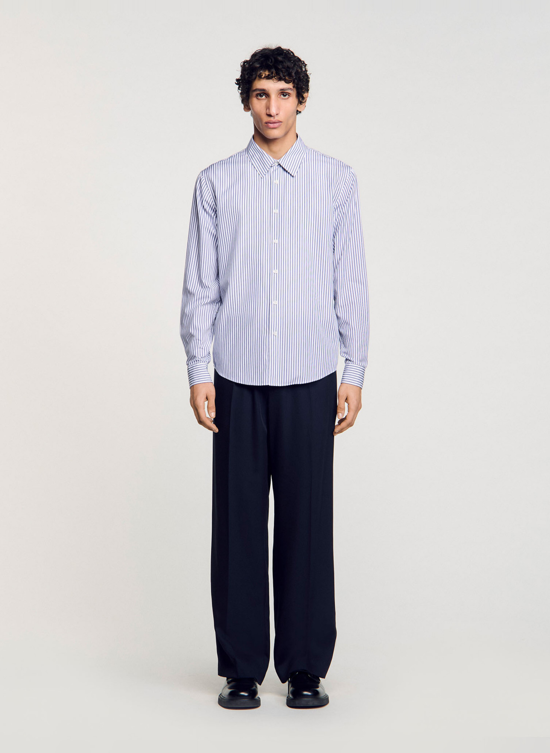 Chemise droite en coton rayé SANDRO Bleu