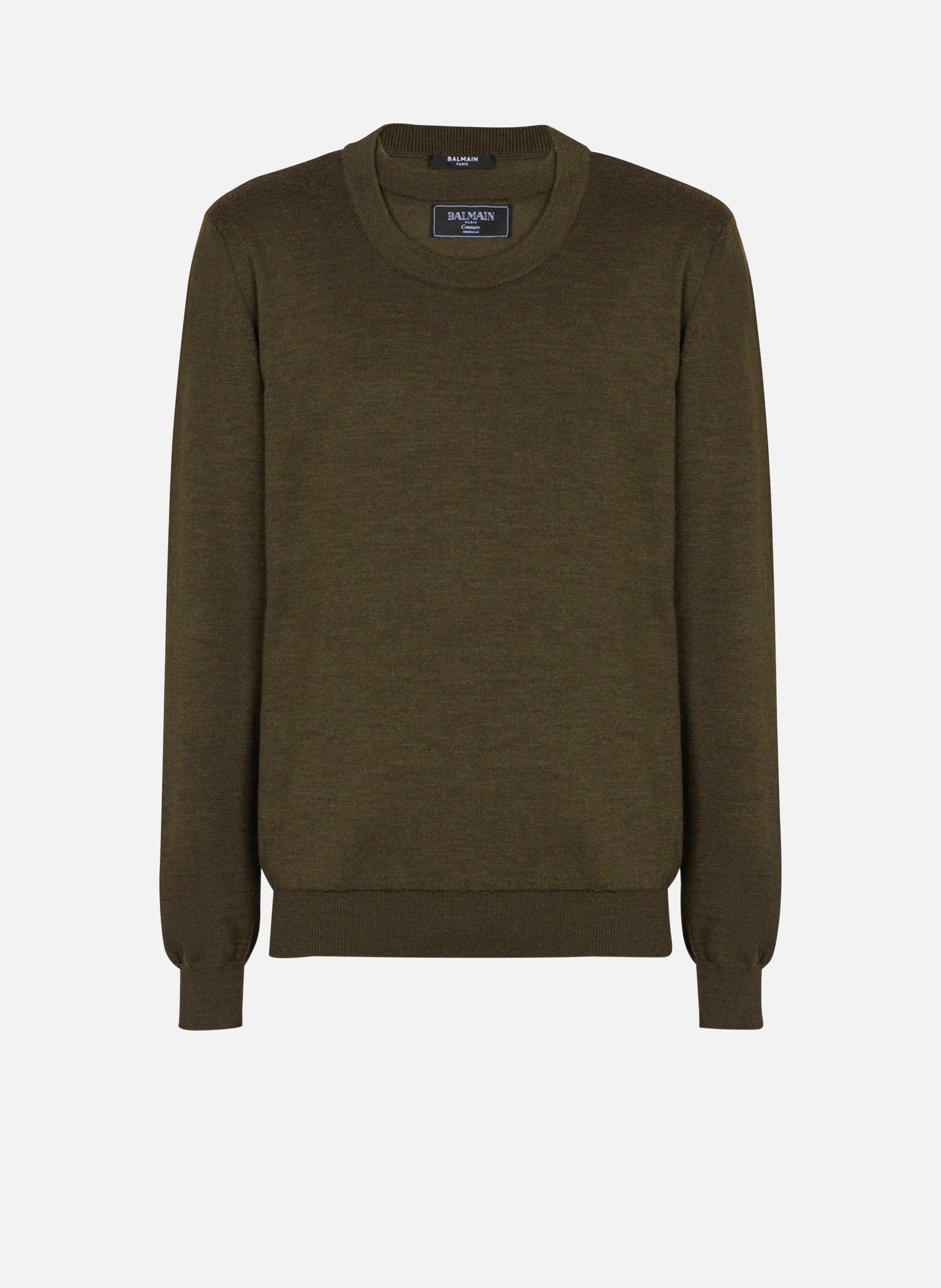 Pull en maille à double col BALMAIN Vert