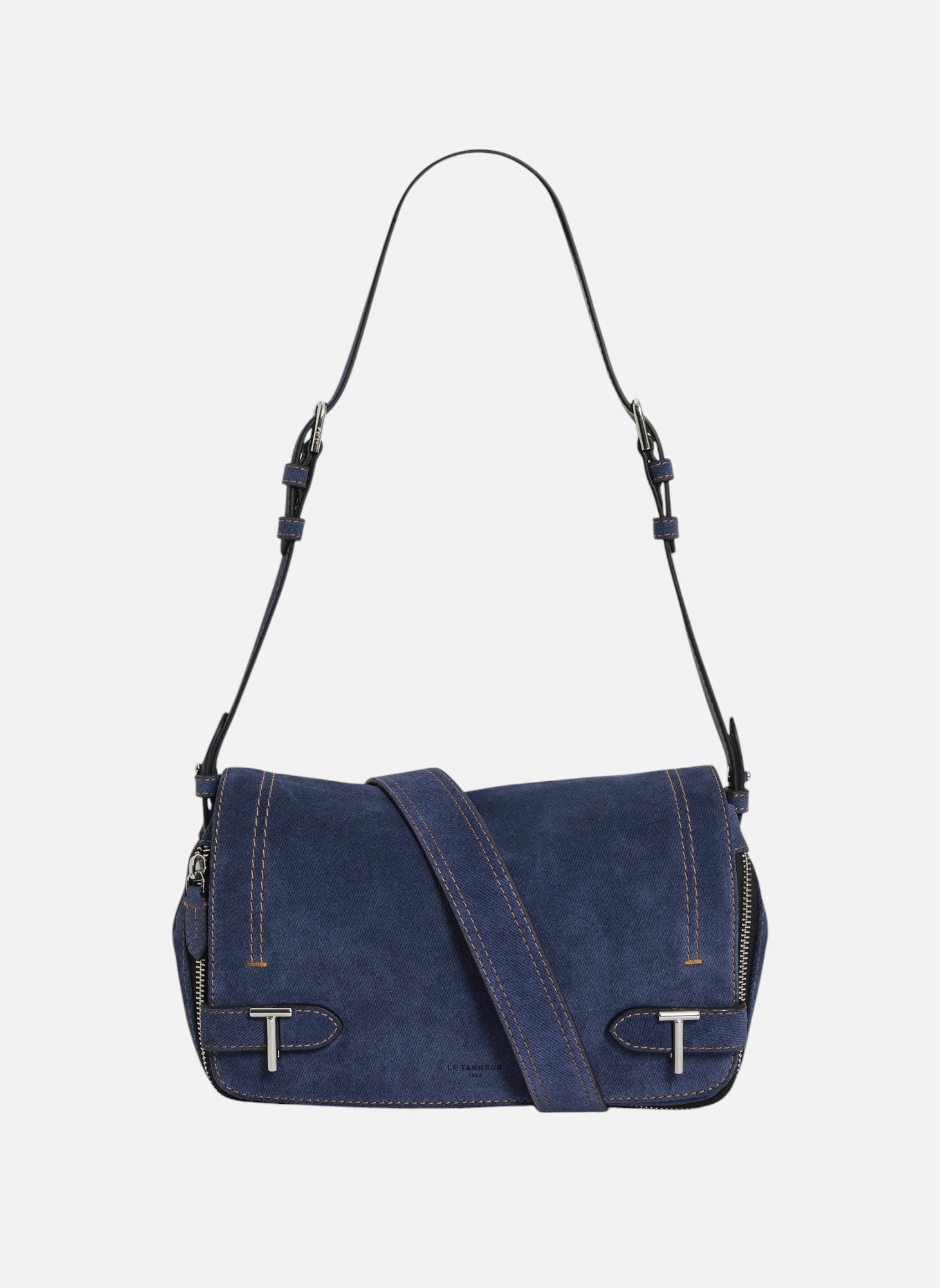 Petit sac bandoulière simone en cuir suède effet denim LE TANNEUR Noir