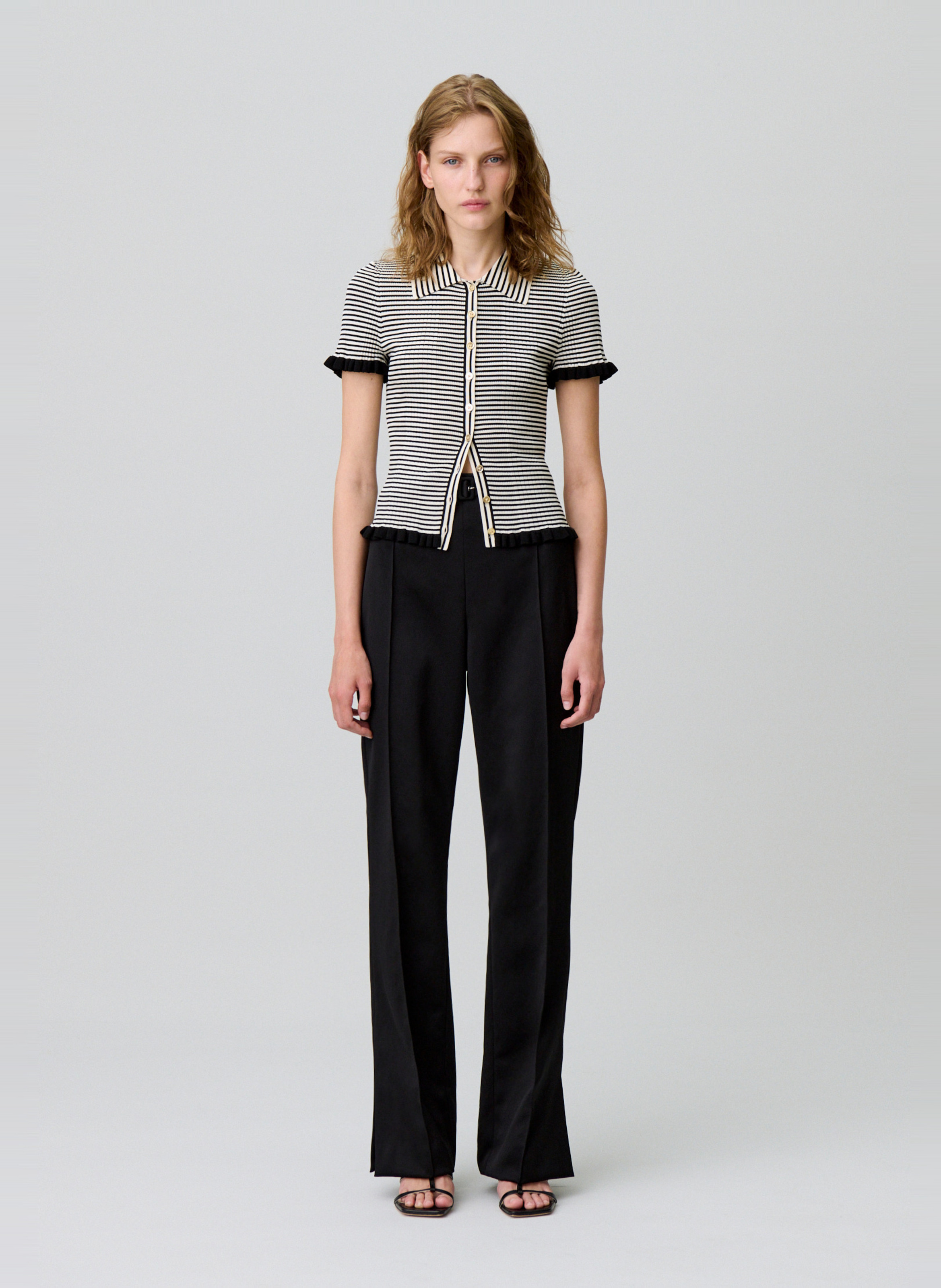 Top col classique à rayures CLAUDIE PIERLOT Beige