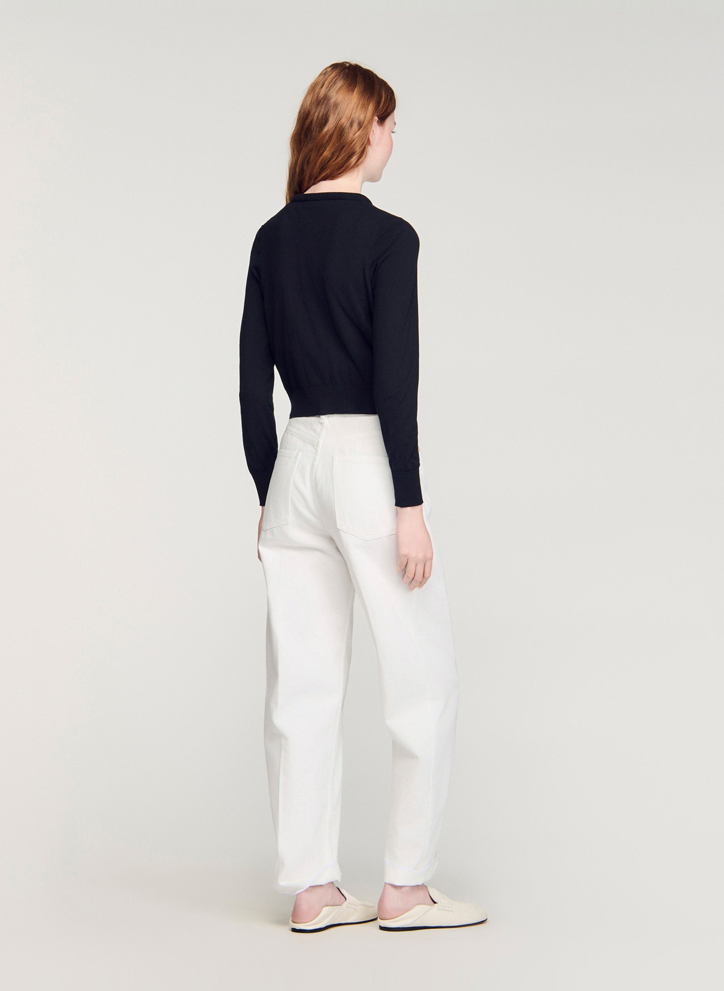 Cardigan court uni à broderie SANDRO Noir