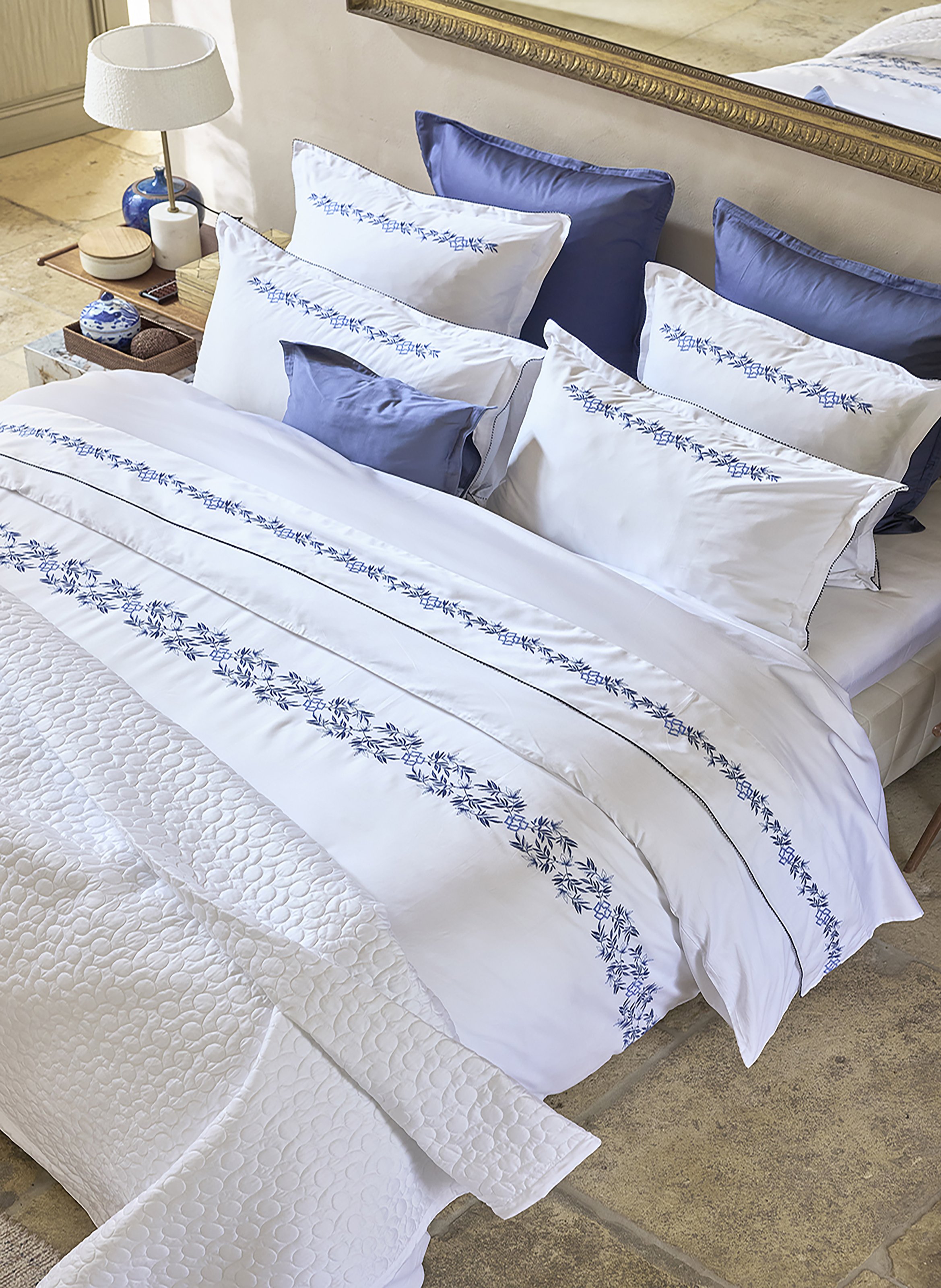 Housse de couette imprimée en satin de coton bio, mirabeau ALEXANDRE TURPAULT Blanc