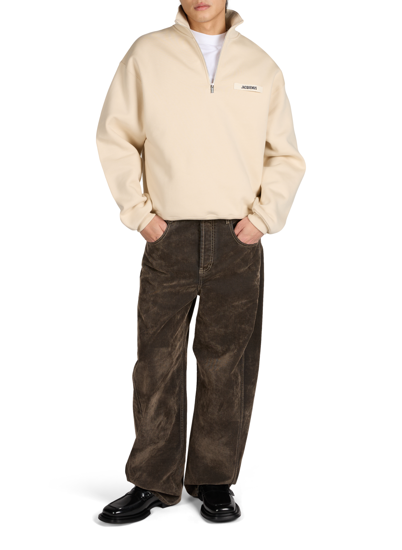 Zip-up trucker sweatshirt in cotton Gros Grain JACQUEMUS Beige