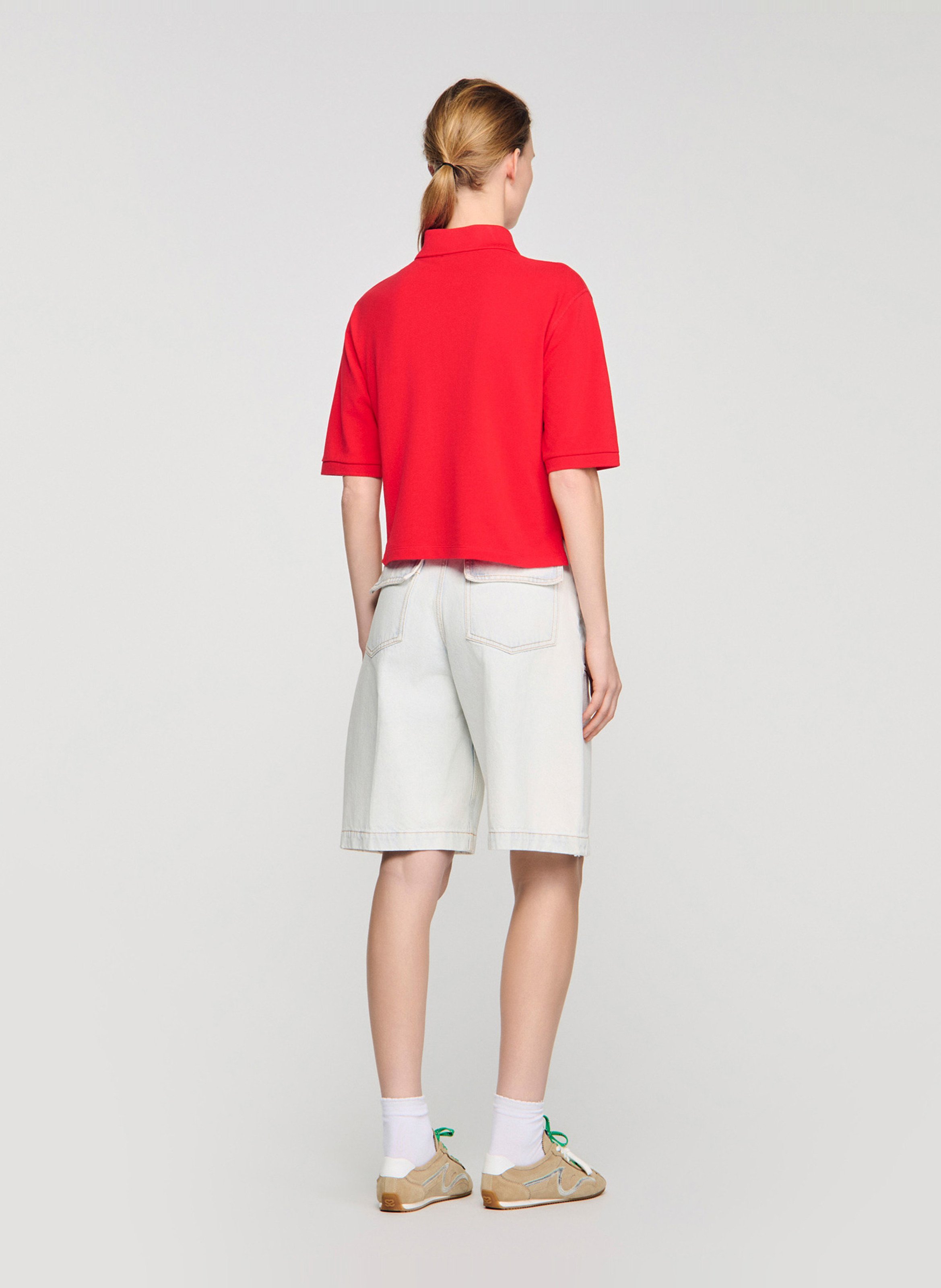 Polo manches courtes à broderie logo SANDRO Rouge