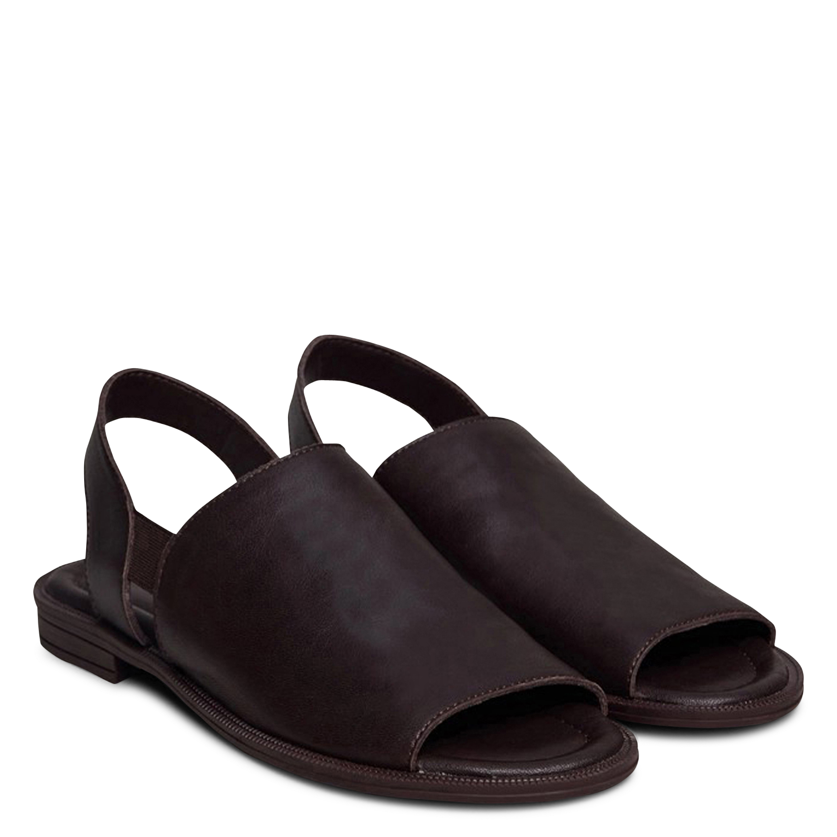 Sandales plates unies en cuir jess JONAK Marron