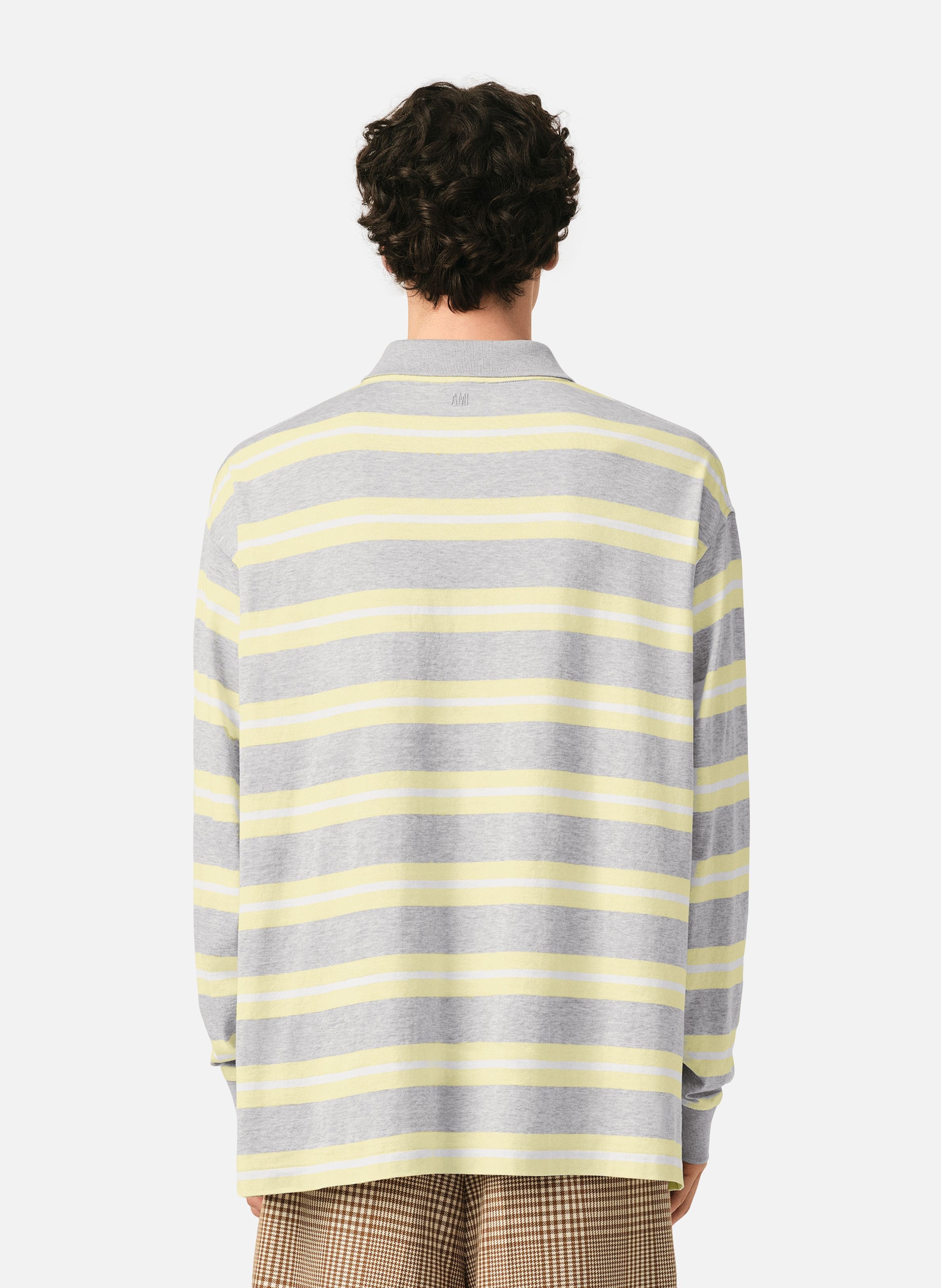 Polo rayé ami de coeur en coton AMI PARIS Gris