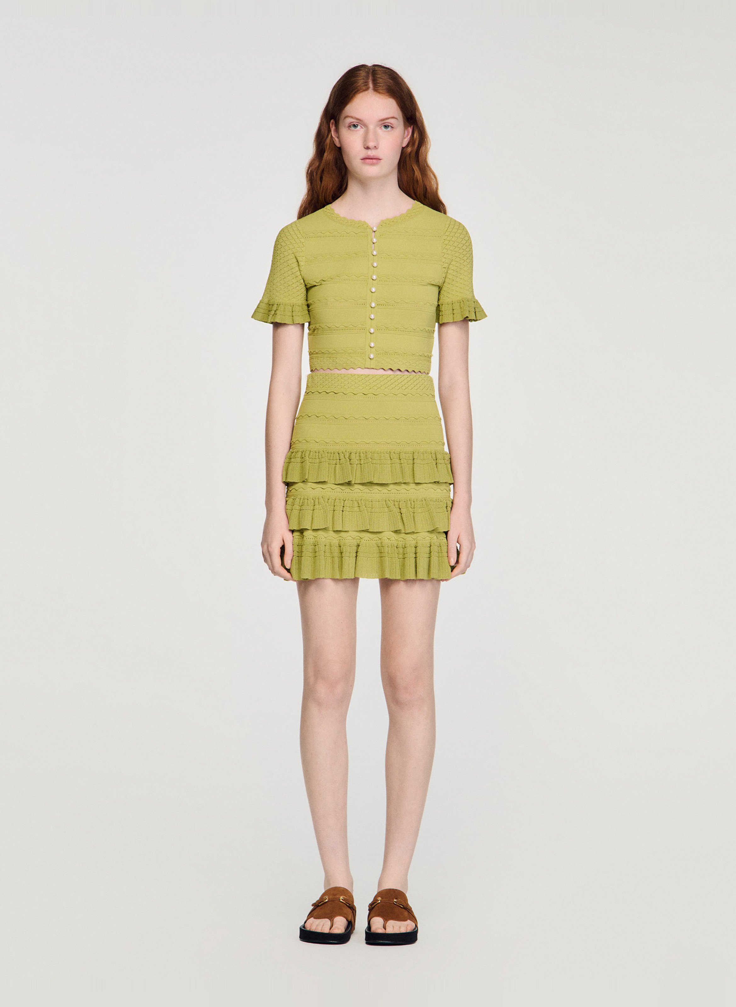 Jupe courte à volants SANDRO Vert