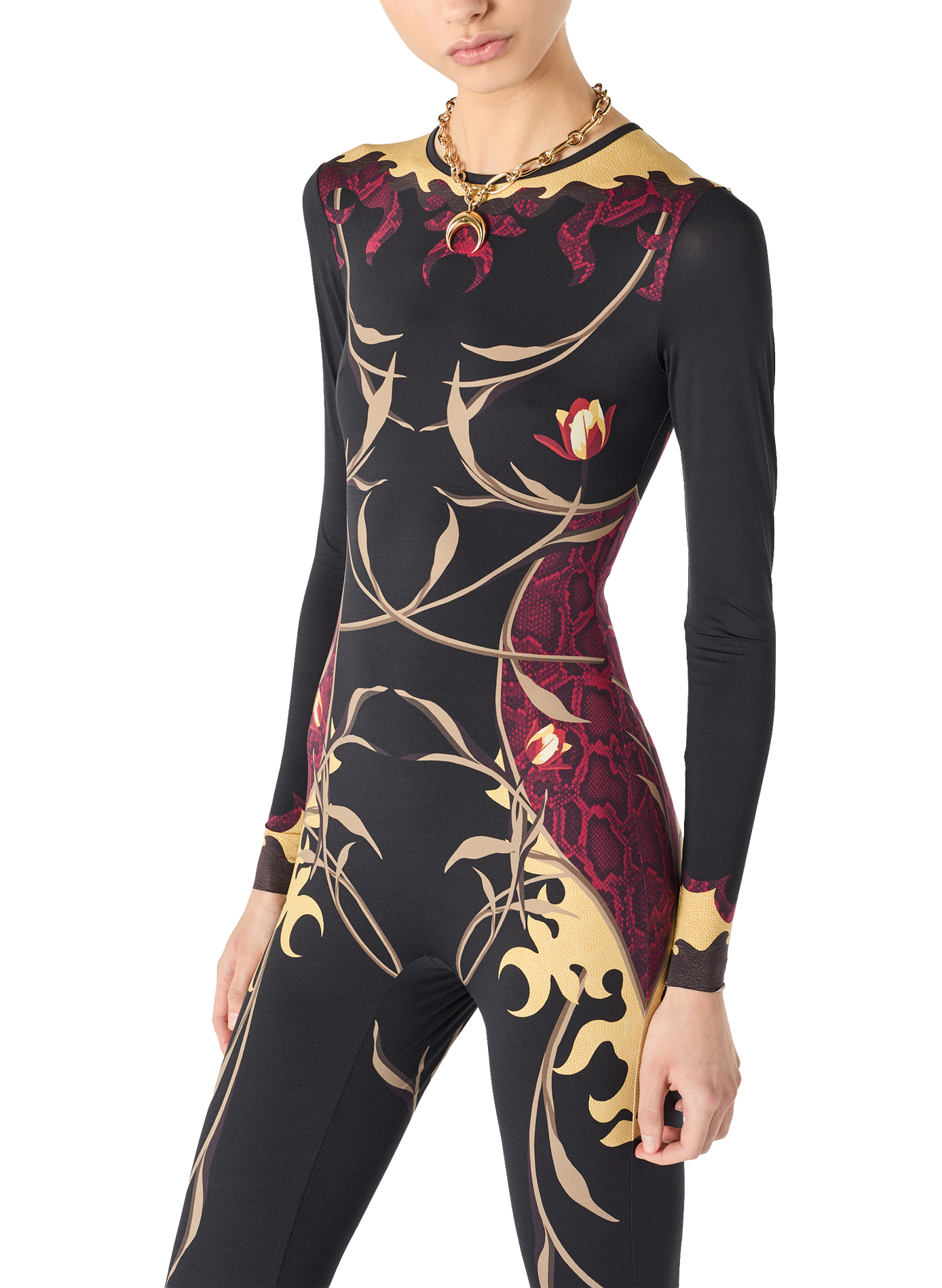 Catsuit en jersey imprimé fleurs MARINE SERRE Noir