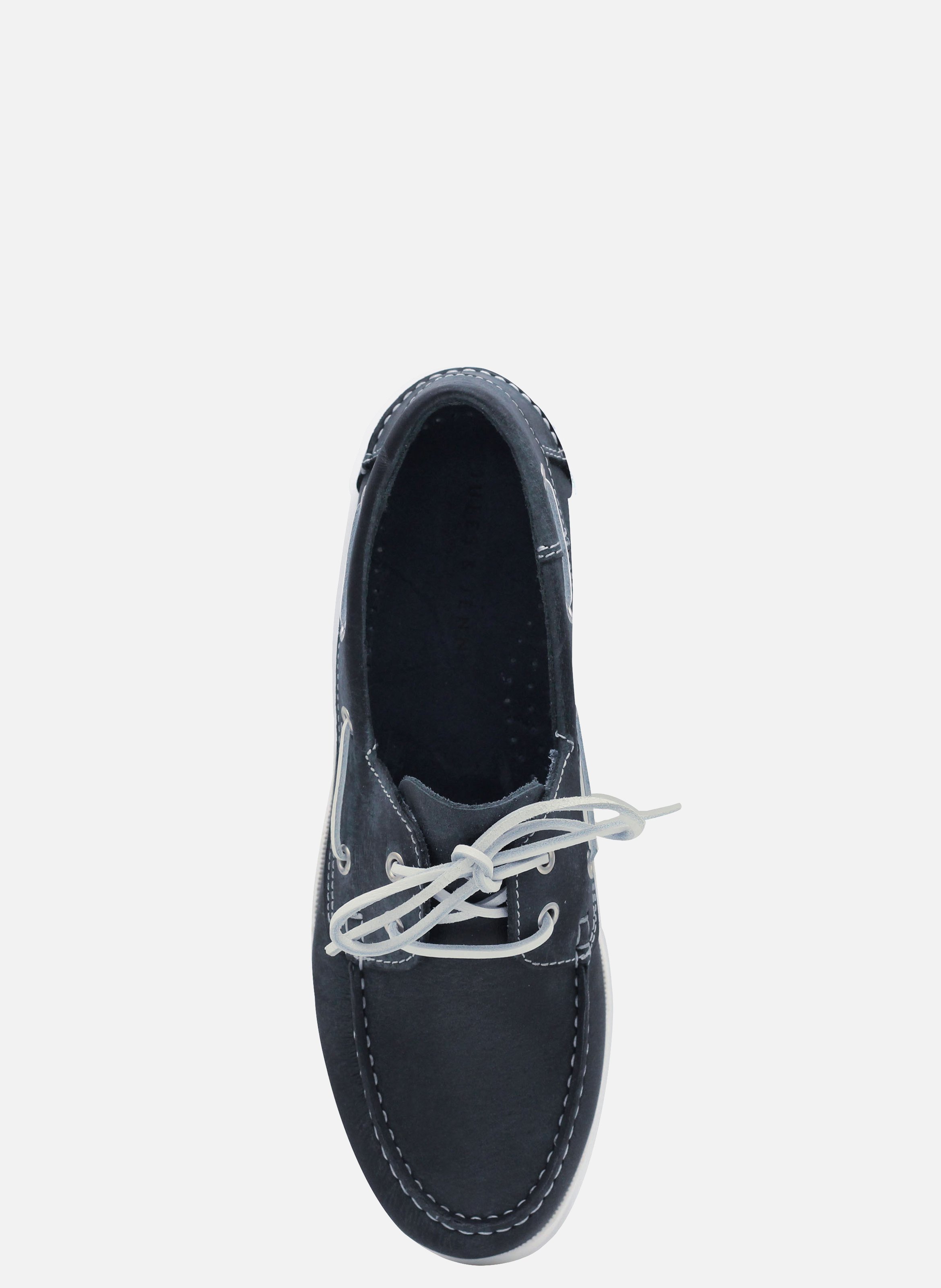 Chaussures bateau cuir mat brossé JULES & JENN Bleu
