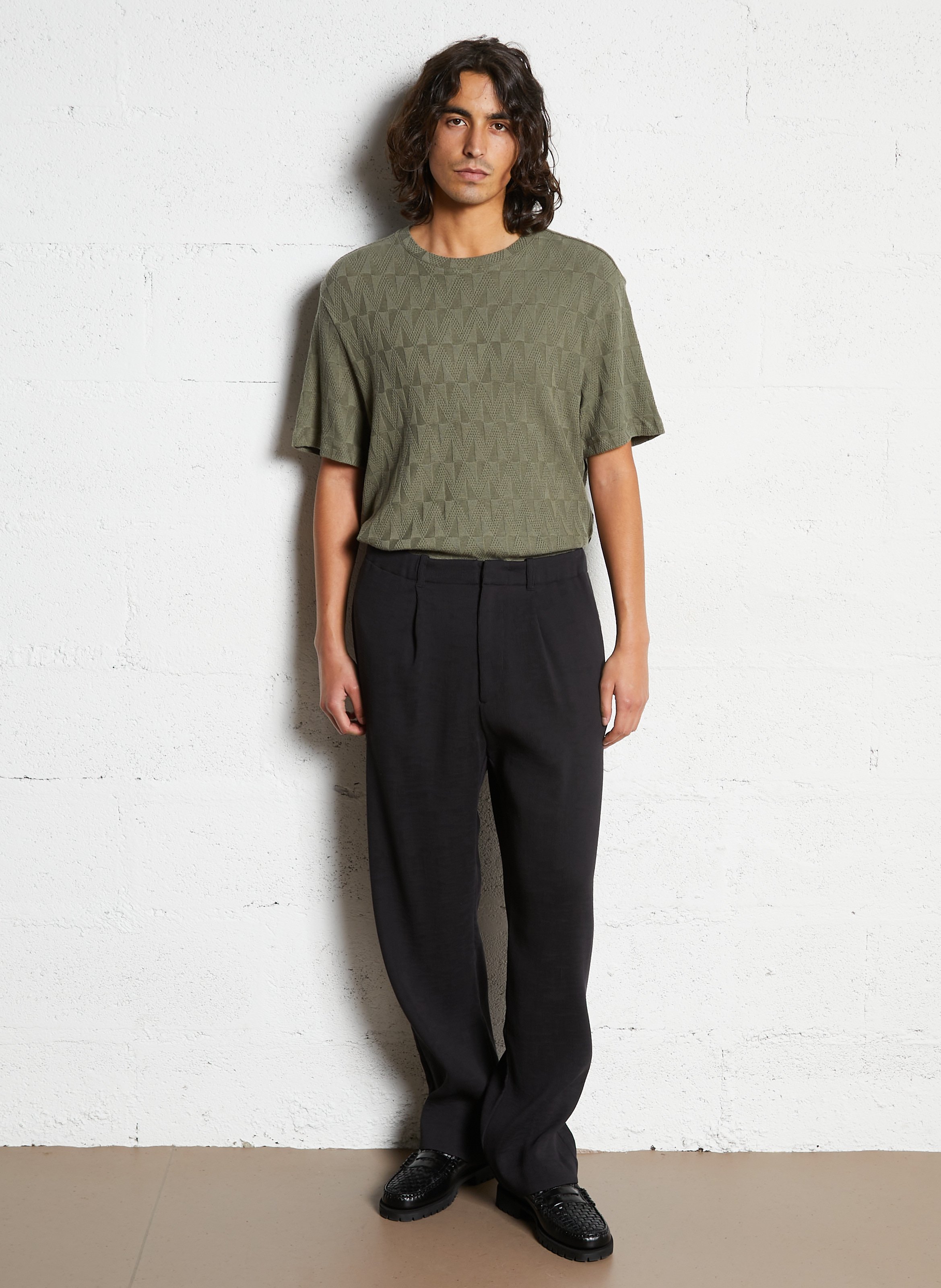 Tee-shirt droit col rond en maille fantaisie IKKS Kaki