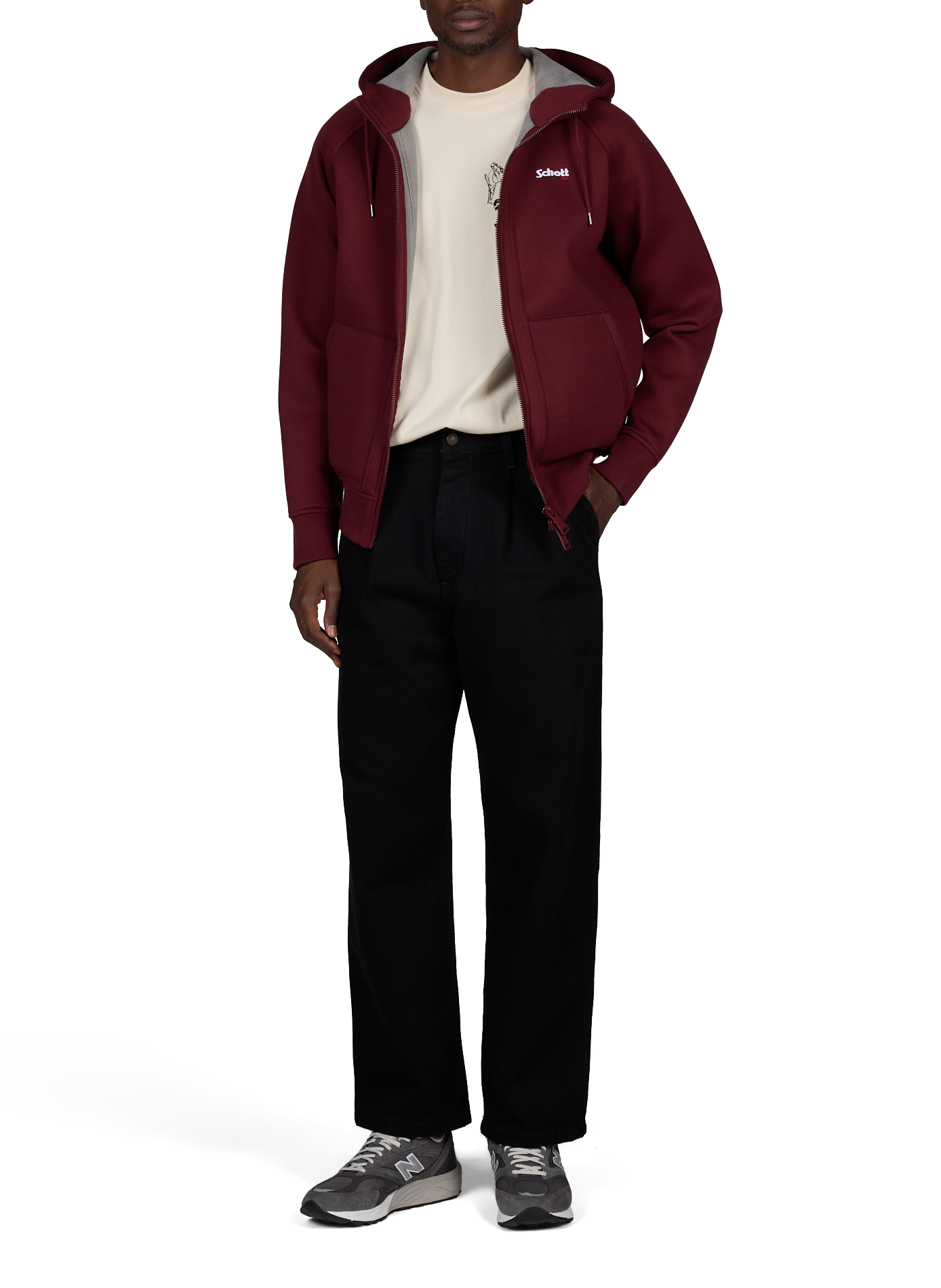 Sweat à capuche en coton mélangé  SCHOTT Rouge