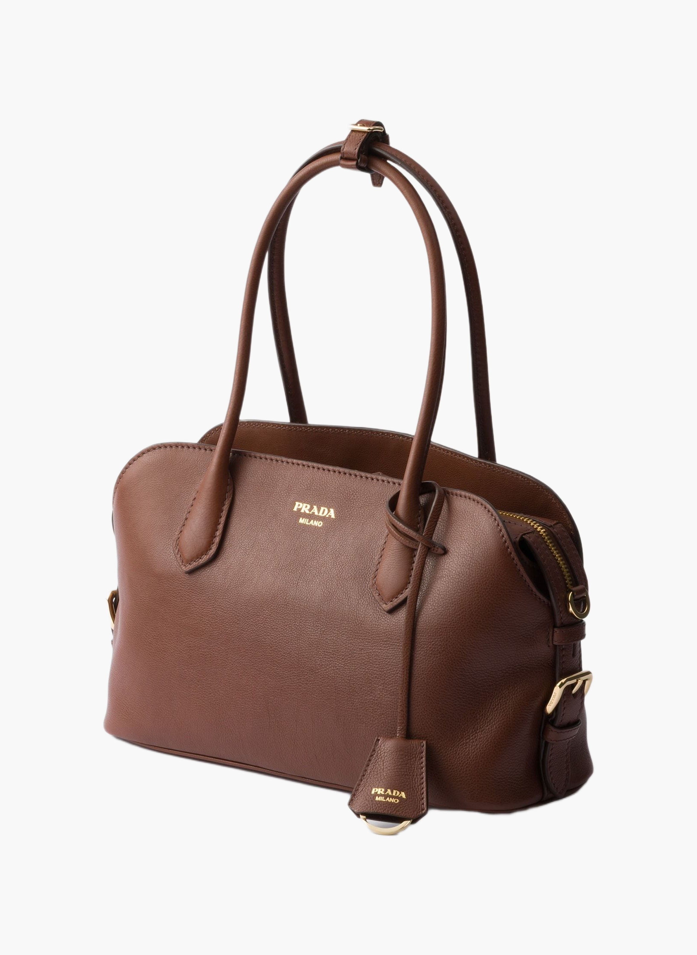 Cabas prada signet en cuir PRADA Marron
