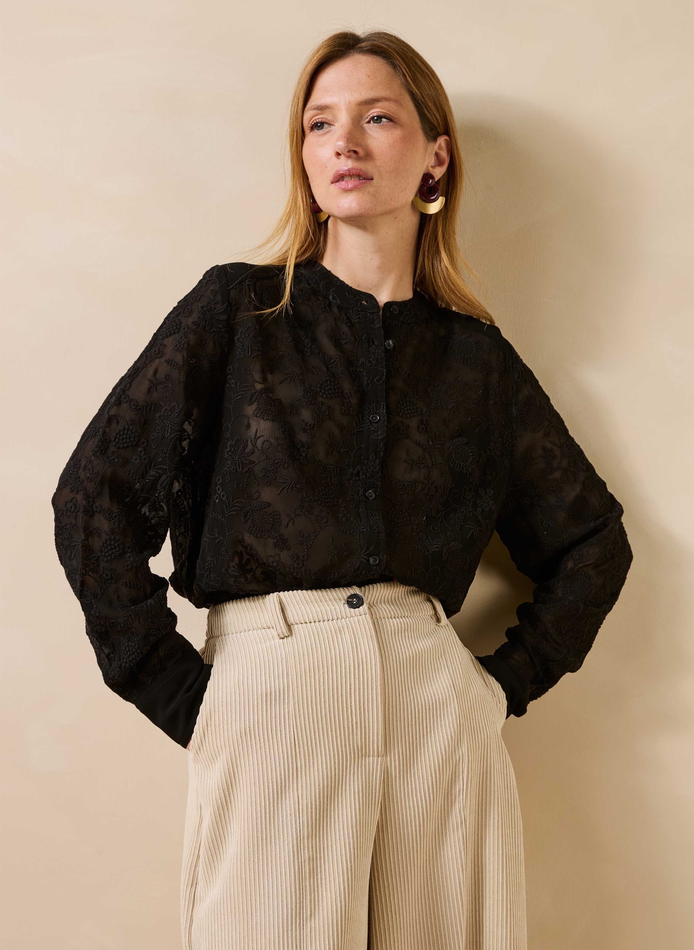 Oversized geborduurd overhemd LA FEE MARABOUTEE Zwart