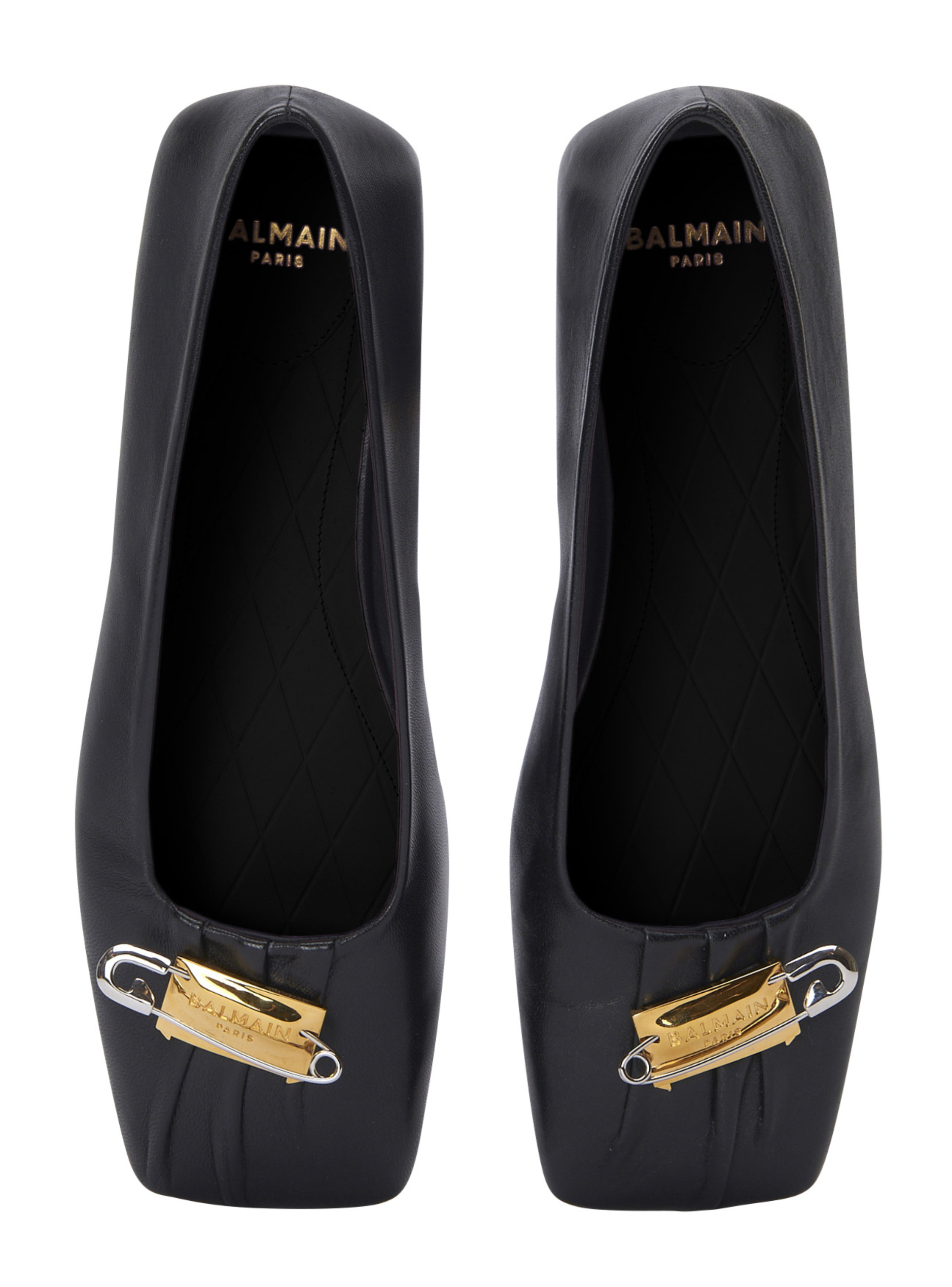 Ballerines safety pin en cuir d’agneau froncé BALMAIN Noir