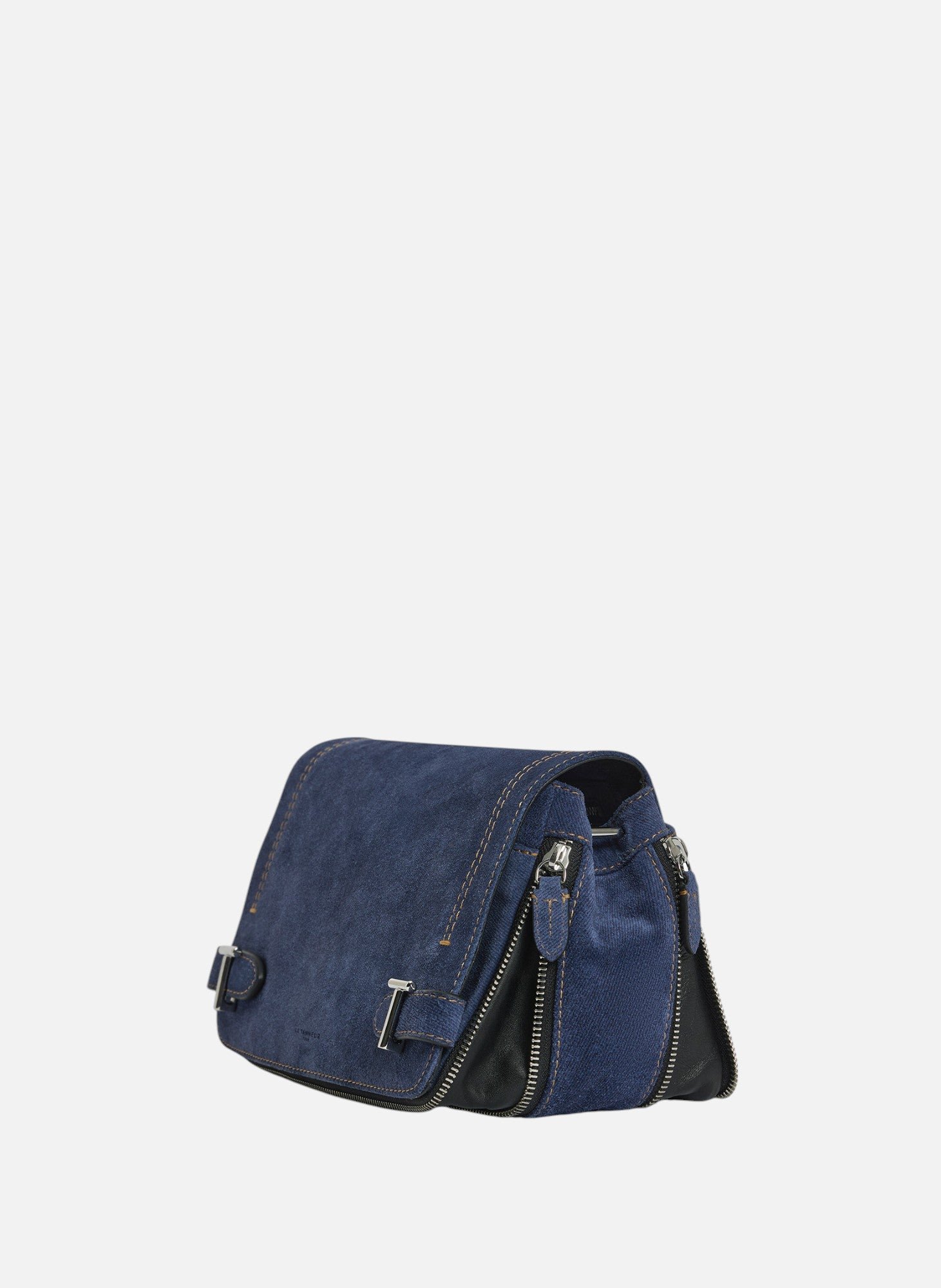 Petit sac bandoulière simone en cuir suède effet denim LE TANNEUR Noir