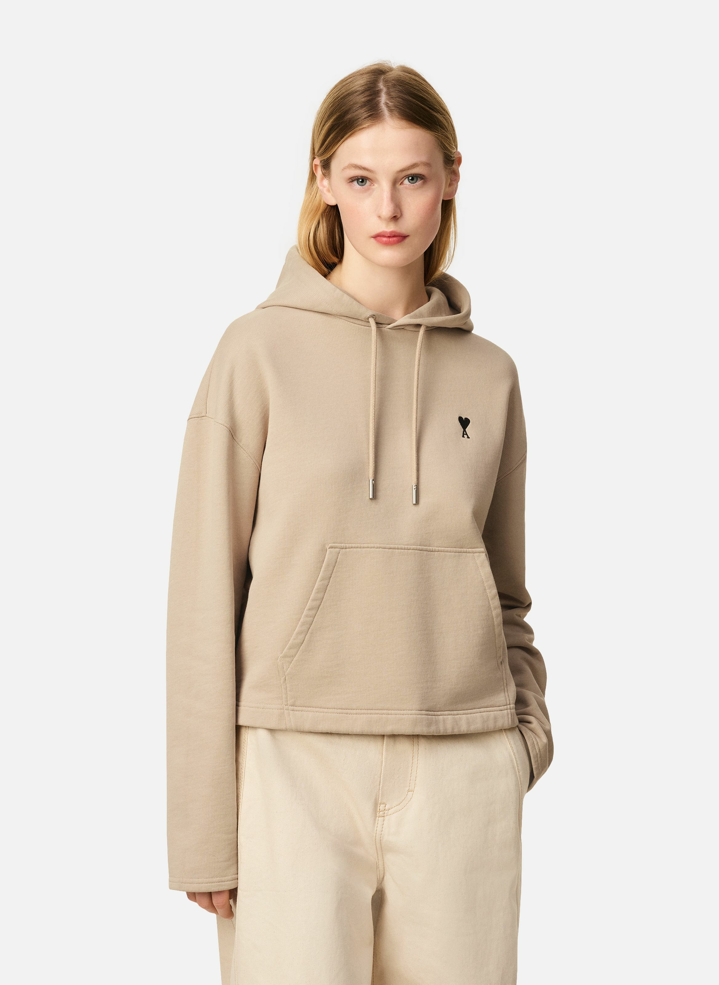 Hoodie ami de coeur contrasté en coton AMI PARIS Beige