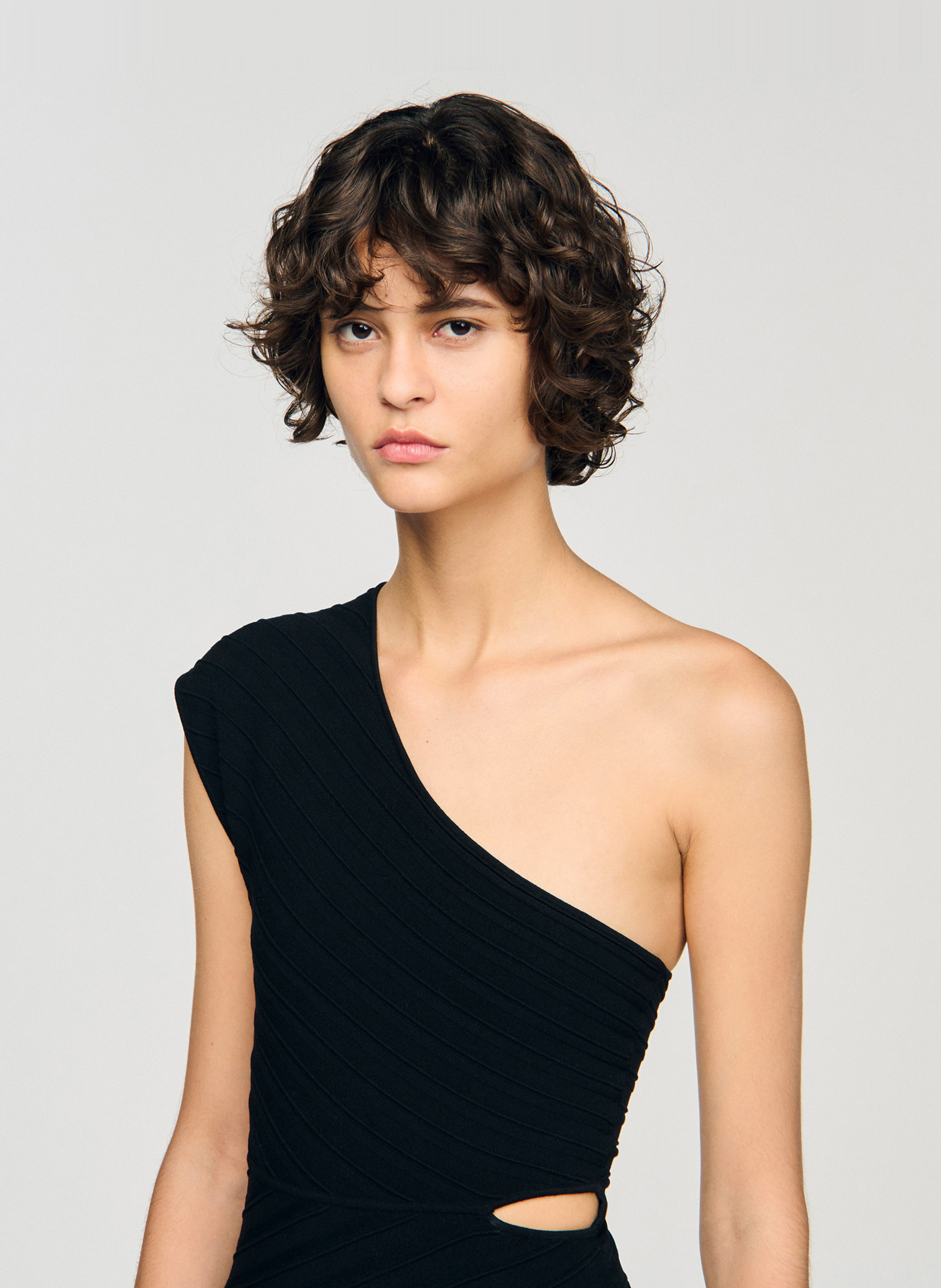 Body asymétrique en tissu texturé Noir