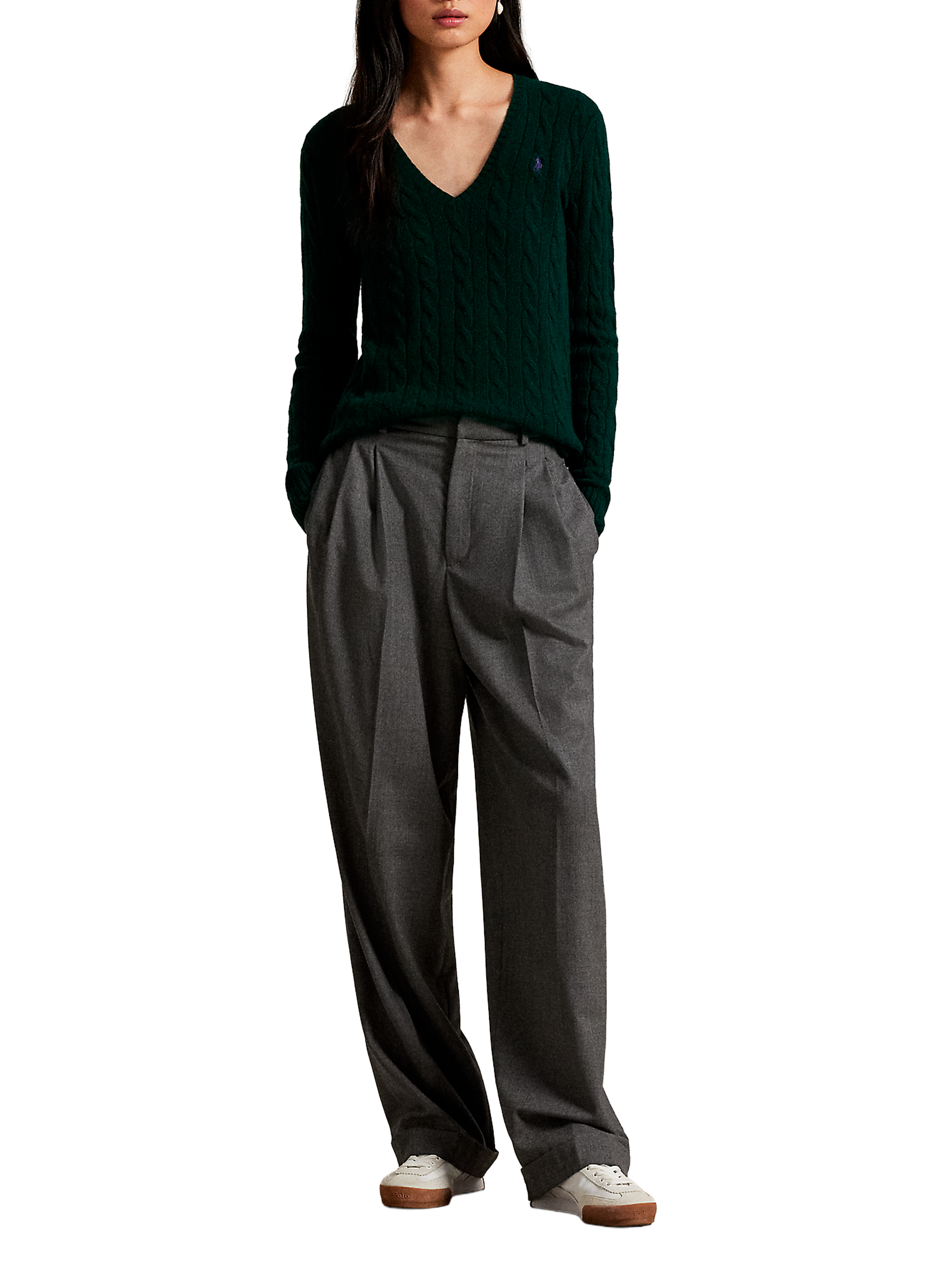 Pull col V en laine et cachemire POLO RALPH LAUREN Vert