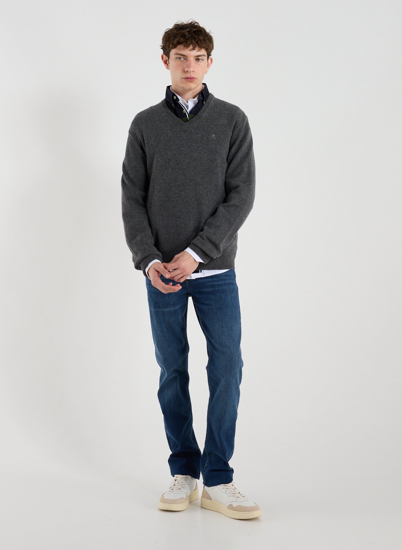 Straight V-neck wool jumper HACKETT Grey