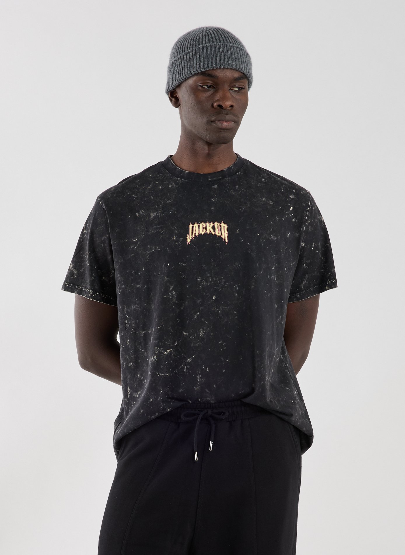 Biker-style cotton t-shirt JACKER. Black