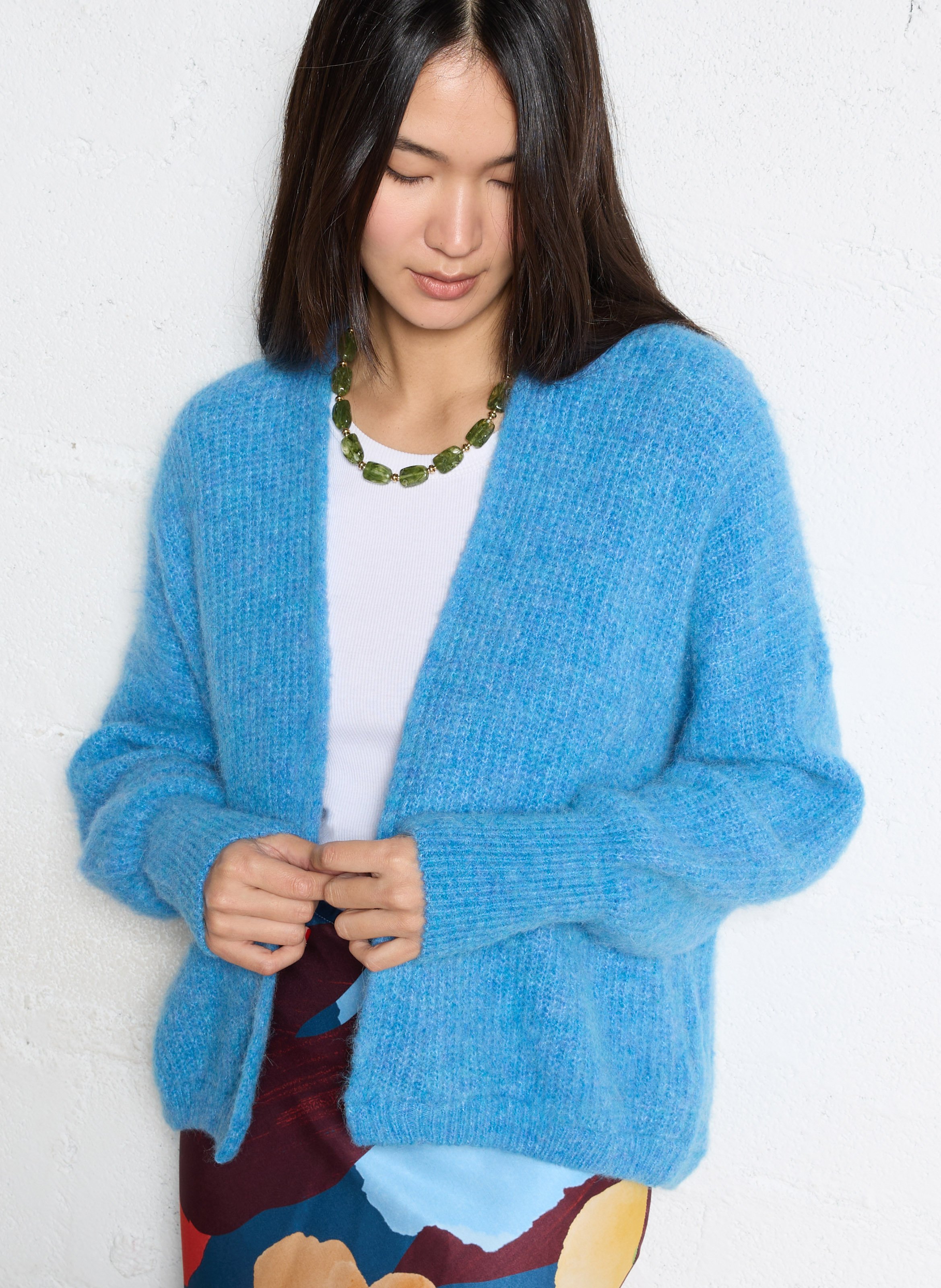 Gilet ouvert en laine et alpaga mélangé east  Celeste chine