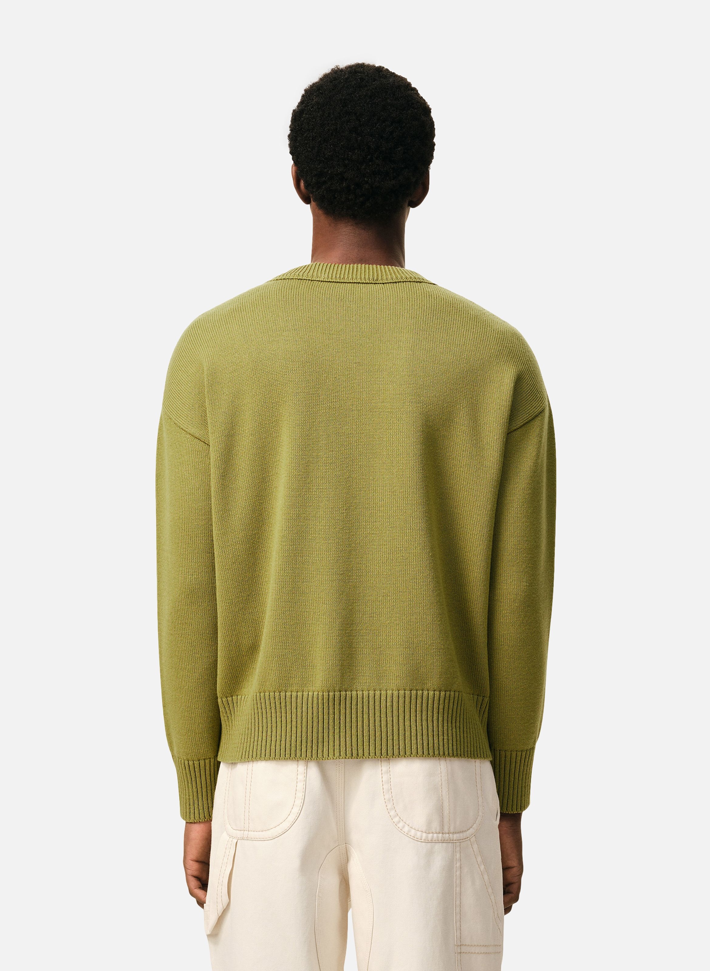 Pull col rond ami de coeur unisexe en laine et coton AMI PARIS Vert