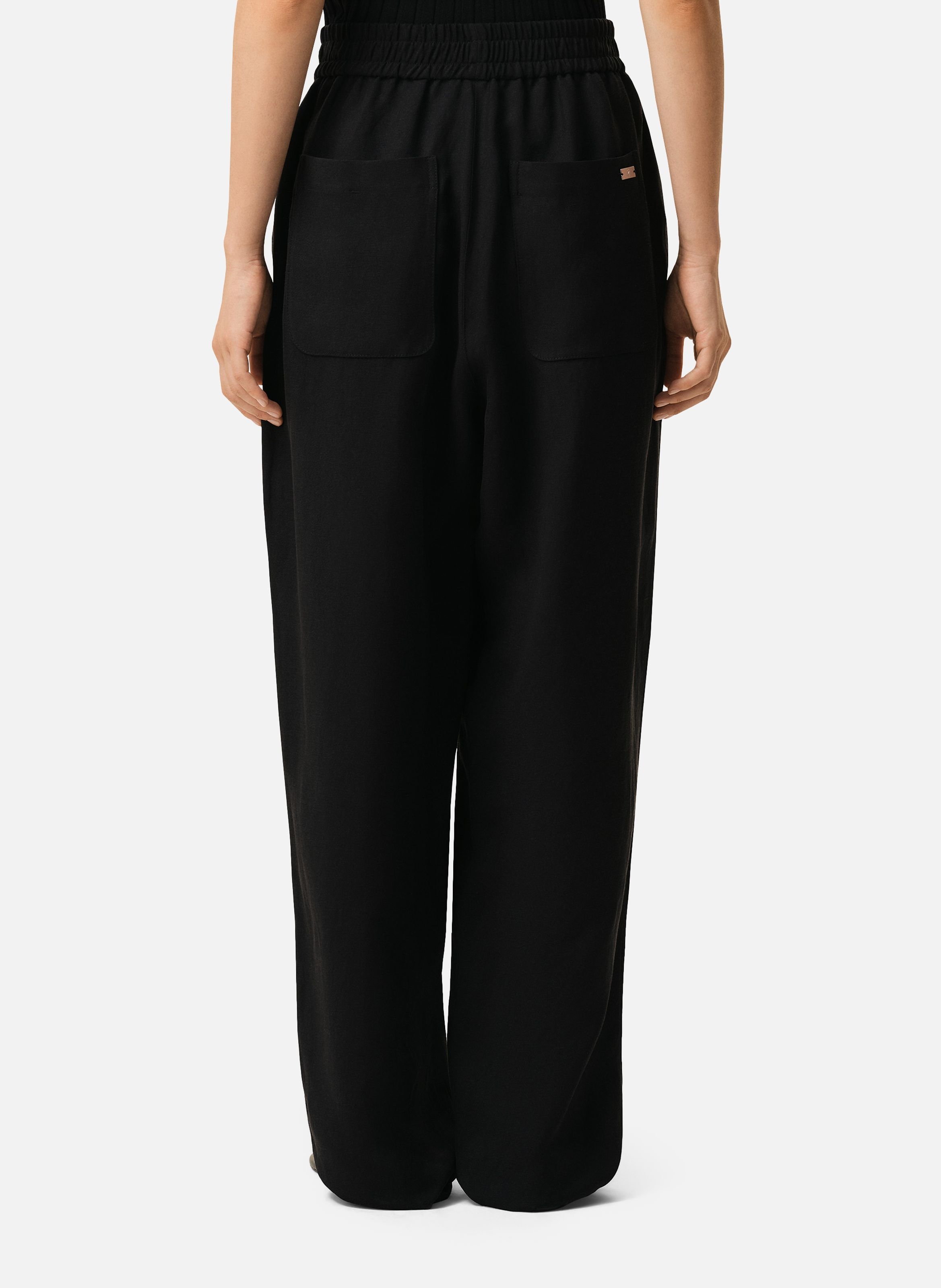 Pantalon taille elastiquée en lin mélangé AMI PARIS Noir