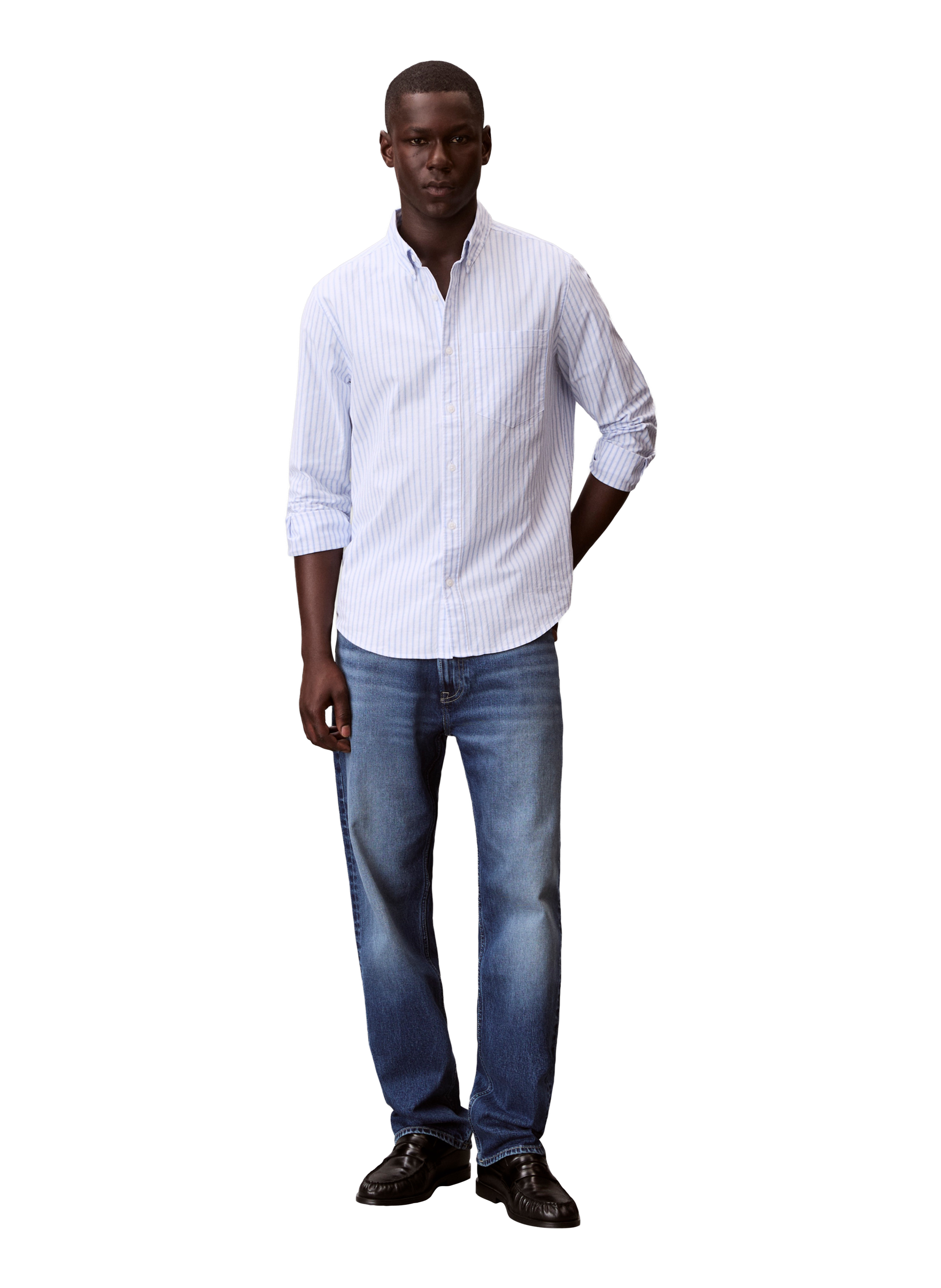 Chemise droite à rayures en coton CALVIN KLEIN Bleu