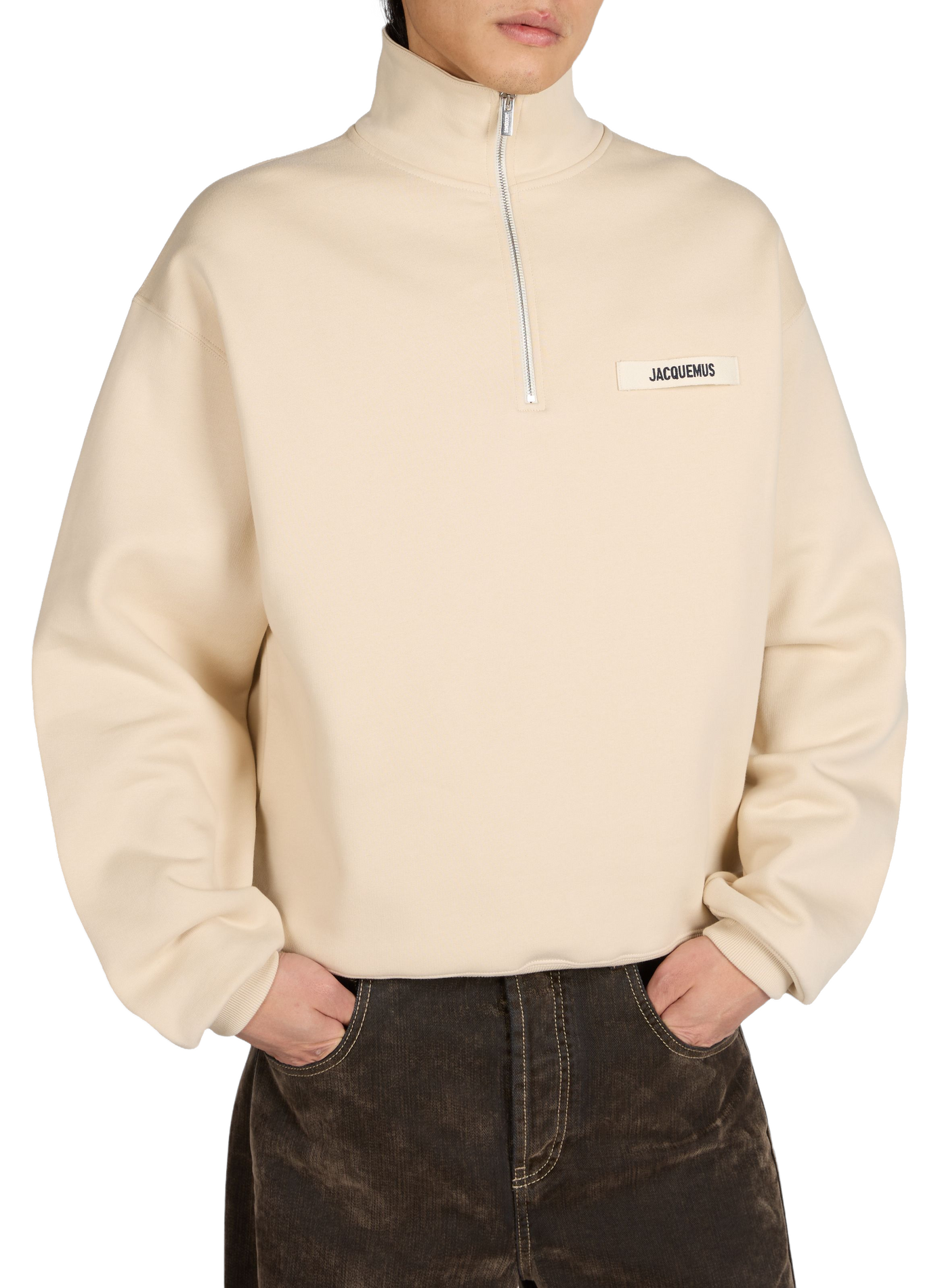 Zip-up trucker sweatshirt in cotton Gros Grain JACQUEMUS Beige