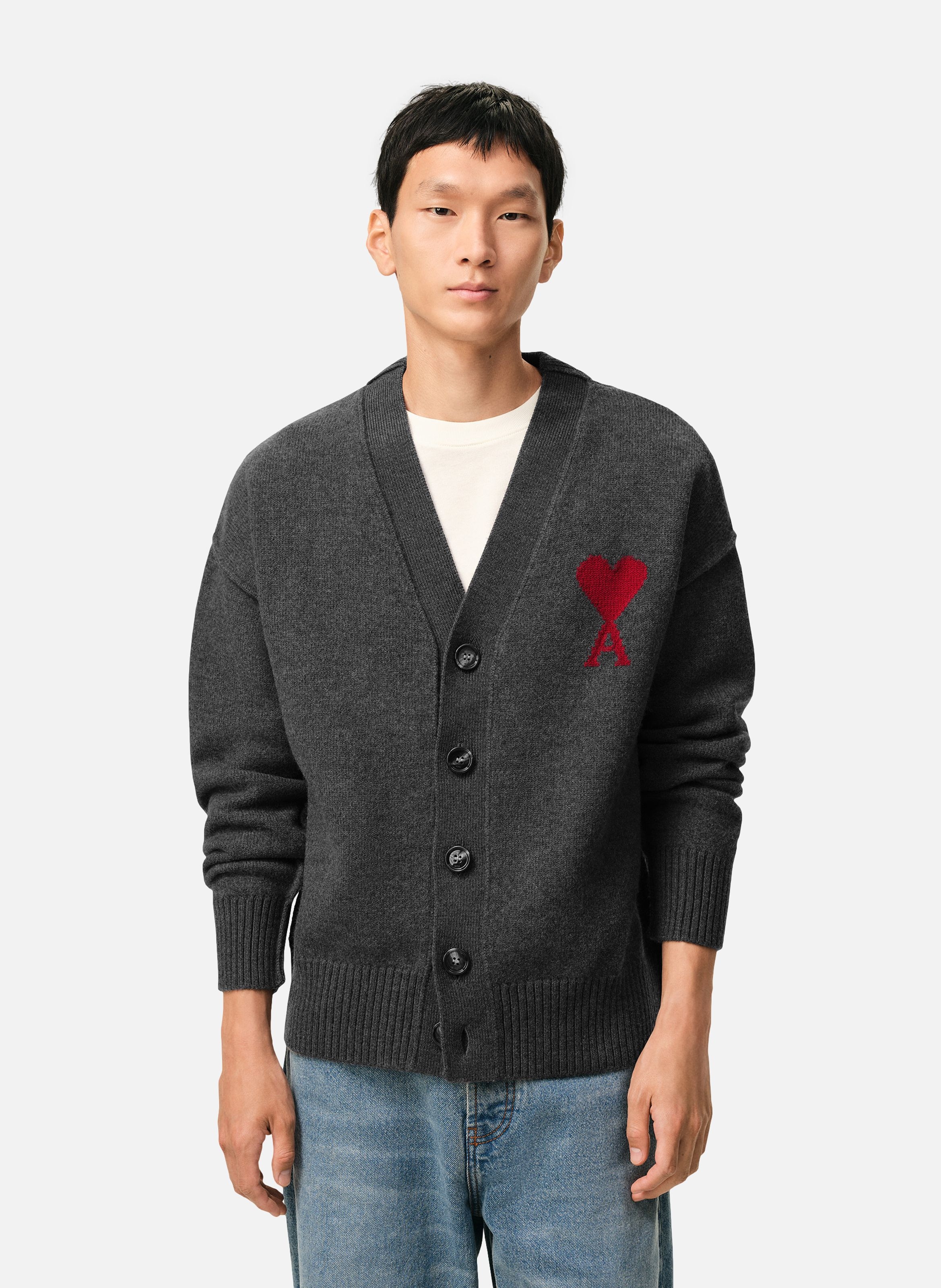 Cardigan Ami De Coeur En Laine unisexe AMI PARIS Gris