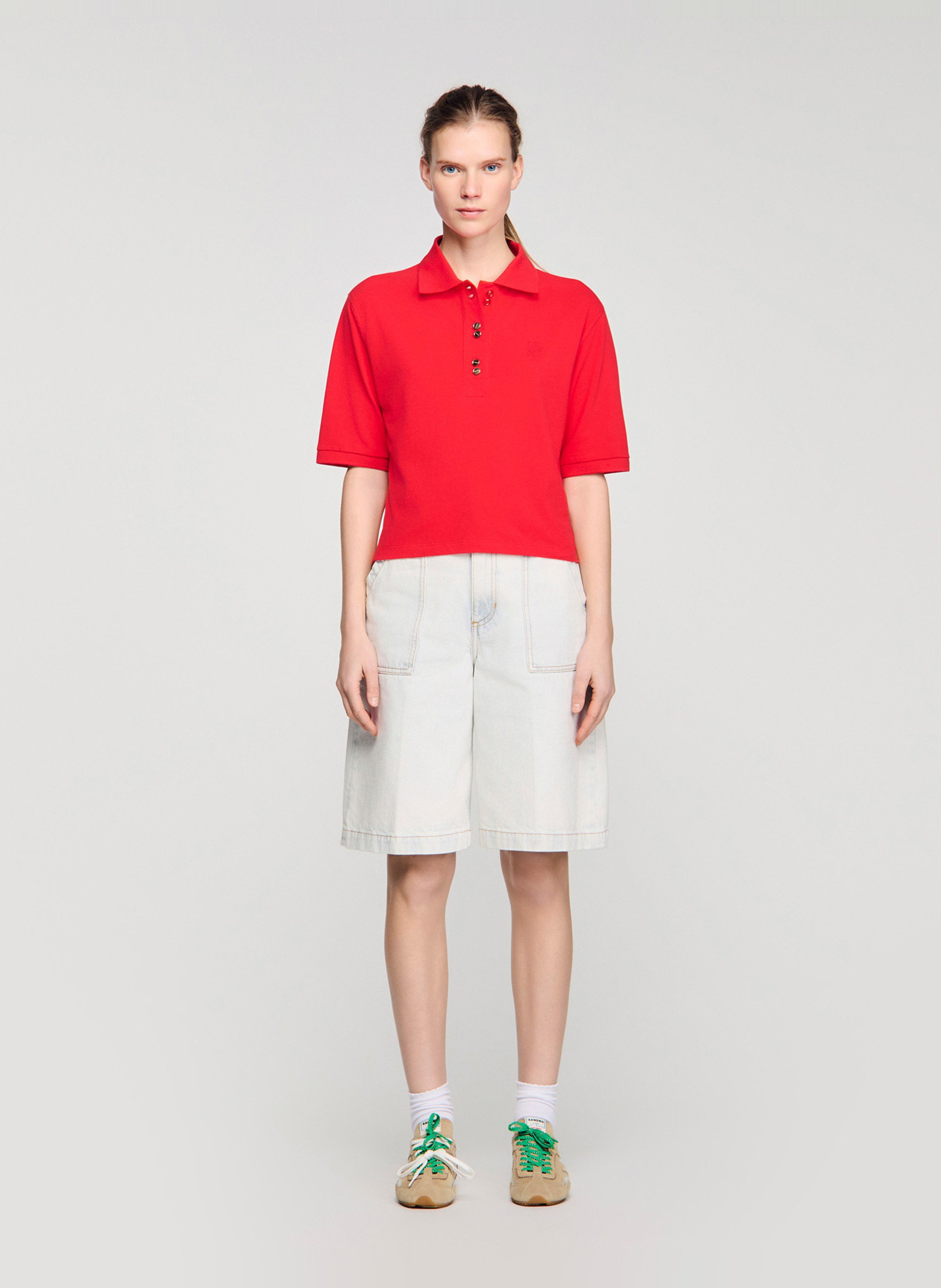 Polo manches courtes à broderie logo SANDRO Rouge